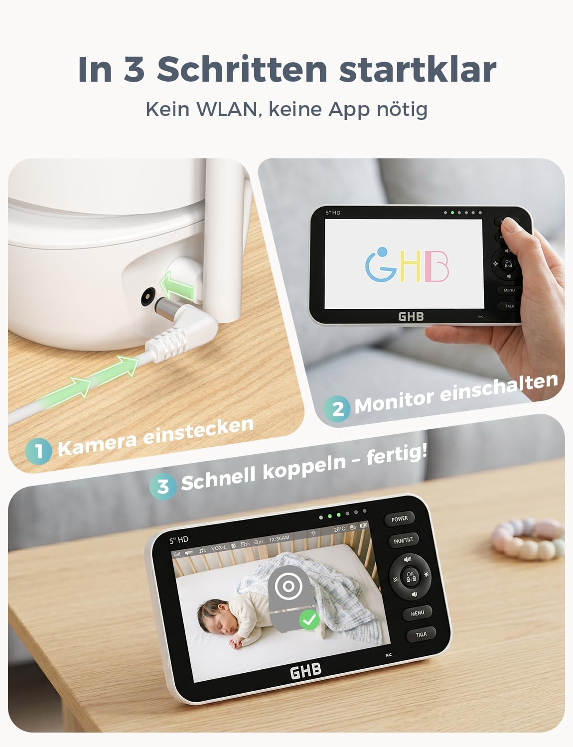 Thumbnail 6 de GHB Babyphone mit Kamera 5 Zoll – 720P HD Display, VOX Schlafmodus und 168 Stunden Akkulaufzeit
