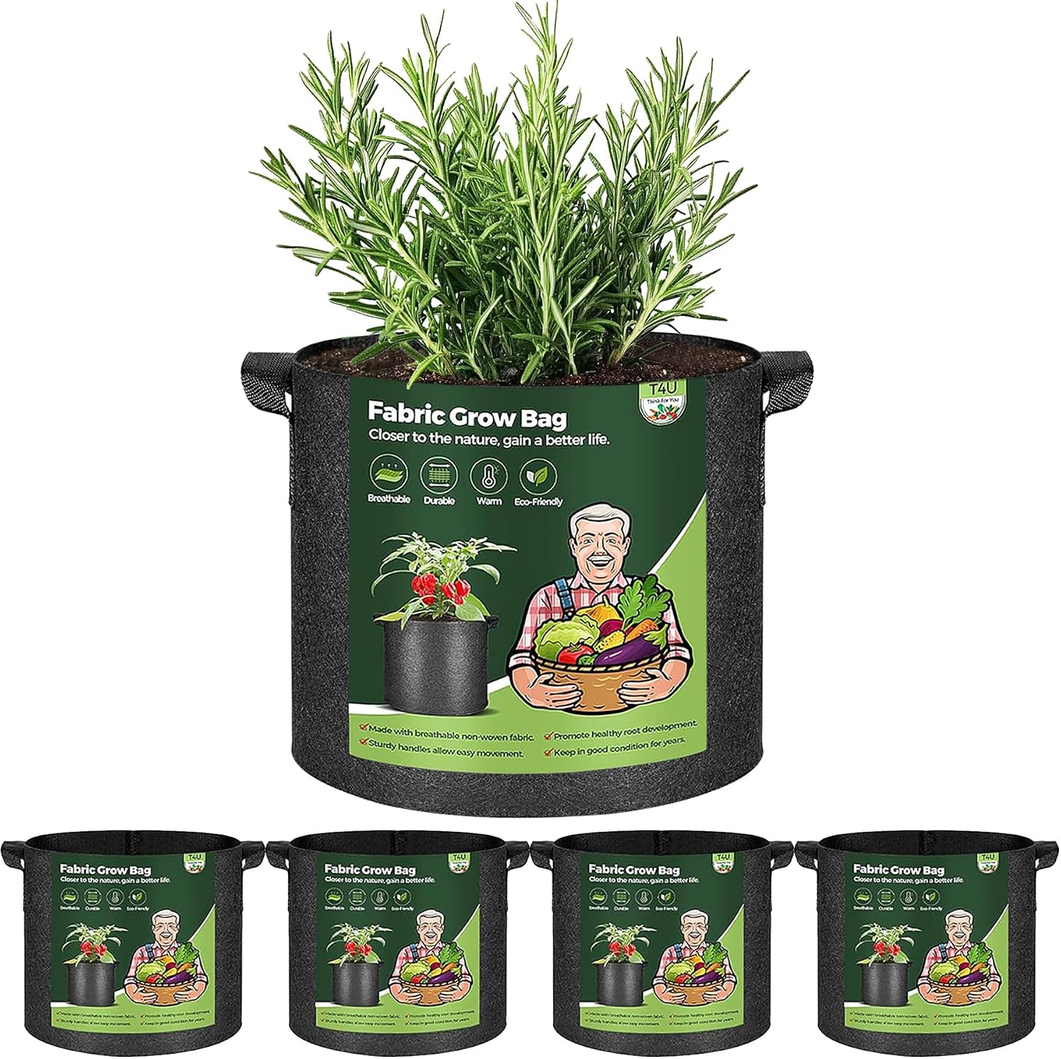 Detalle de T4U Kartoffel Pflanzsack 27 L, 5er Set