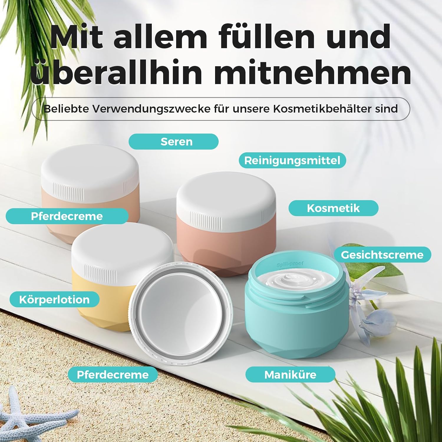 Thumbnail 4 de WLEAD 4 Stück 50 ml Silikon Cremedose TSA-geprüft – auslaufsicher, BPA-frei mit transparenter Tasche