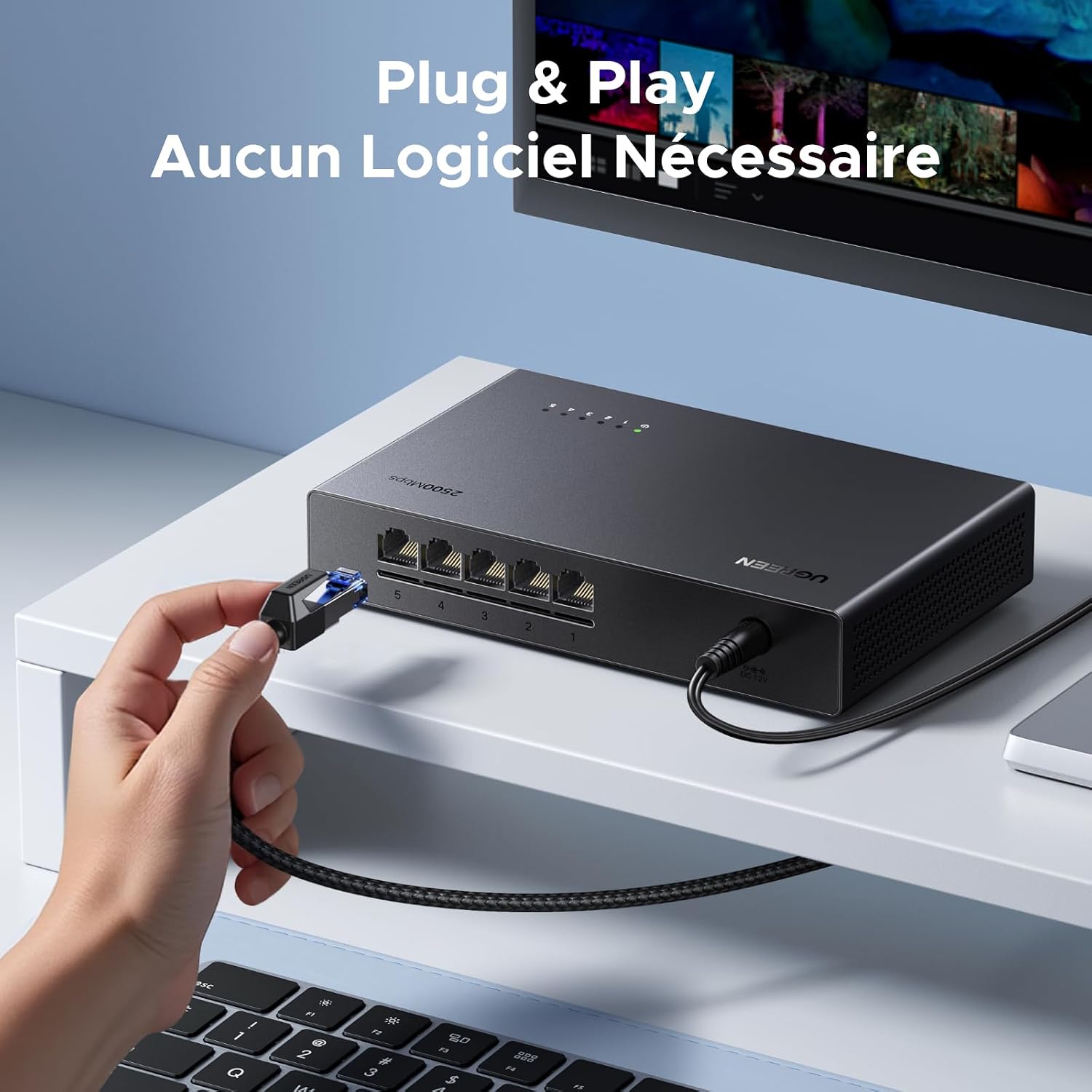 Detalle de UGREEN Switch Ethernet 2,5G 5 Ports – Hub RJ45 2,5 Gbps, Plug and Play