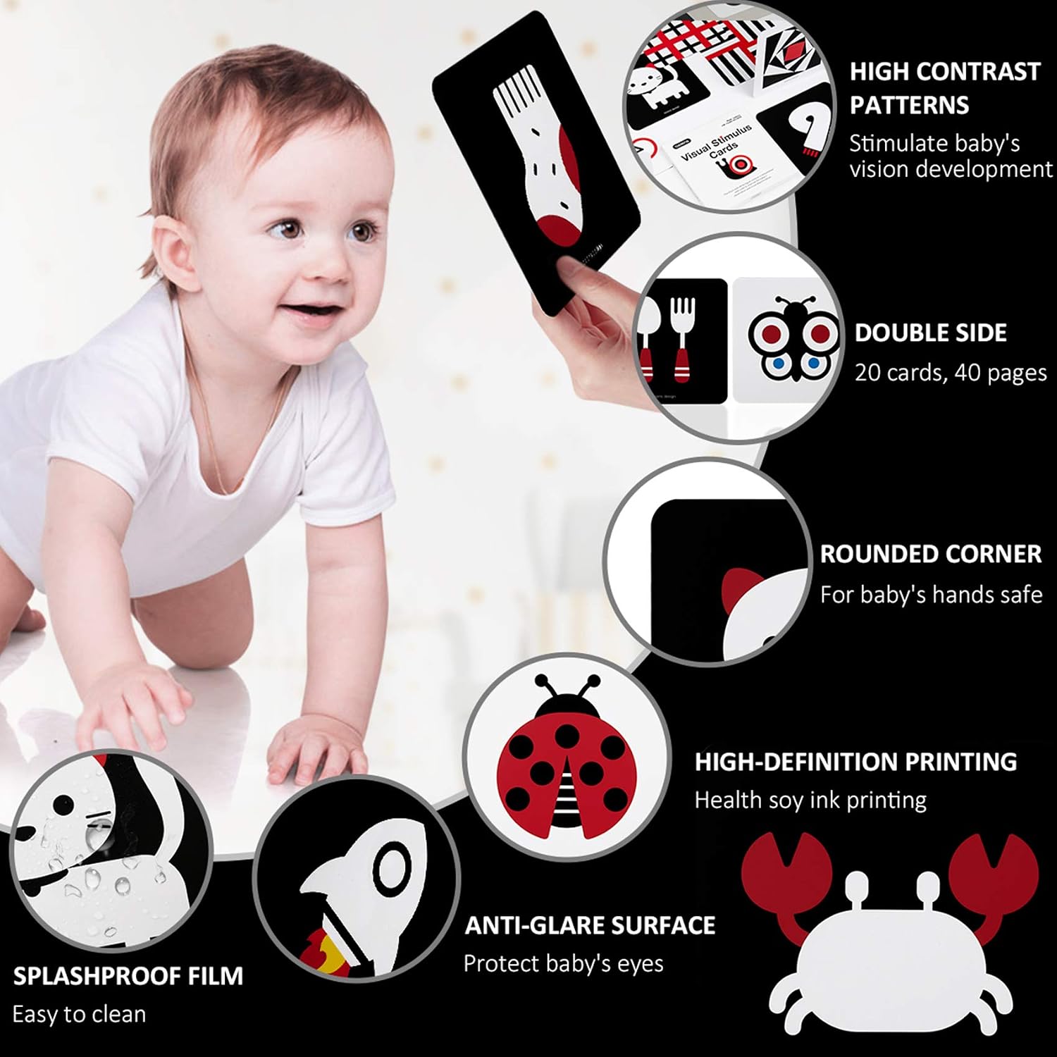 Detalle de Beiens Lot de 20 cartes flash à fort contraste pour bébé (3 à 6 mois)