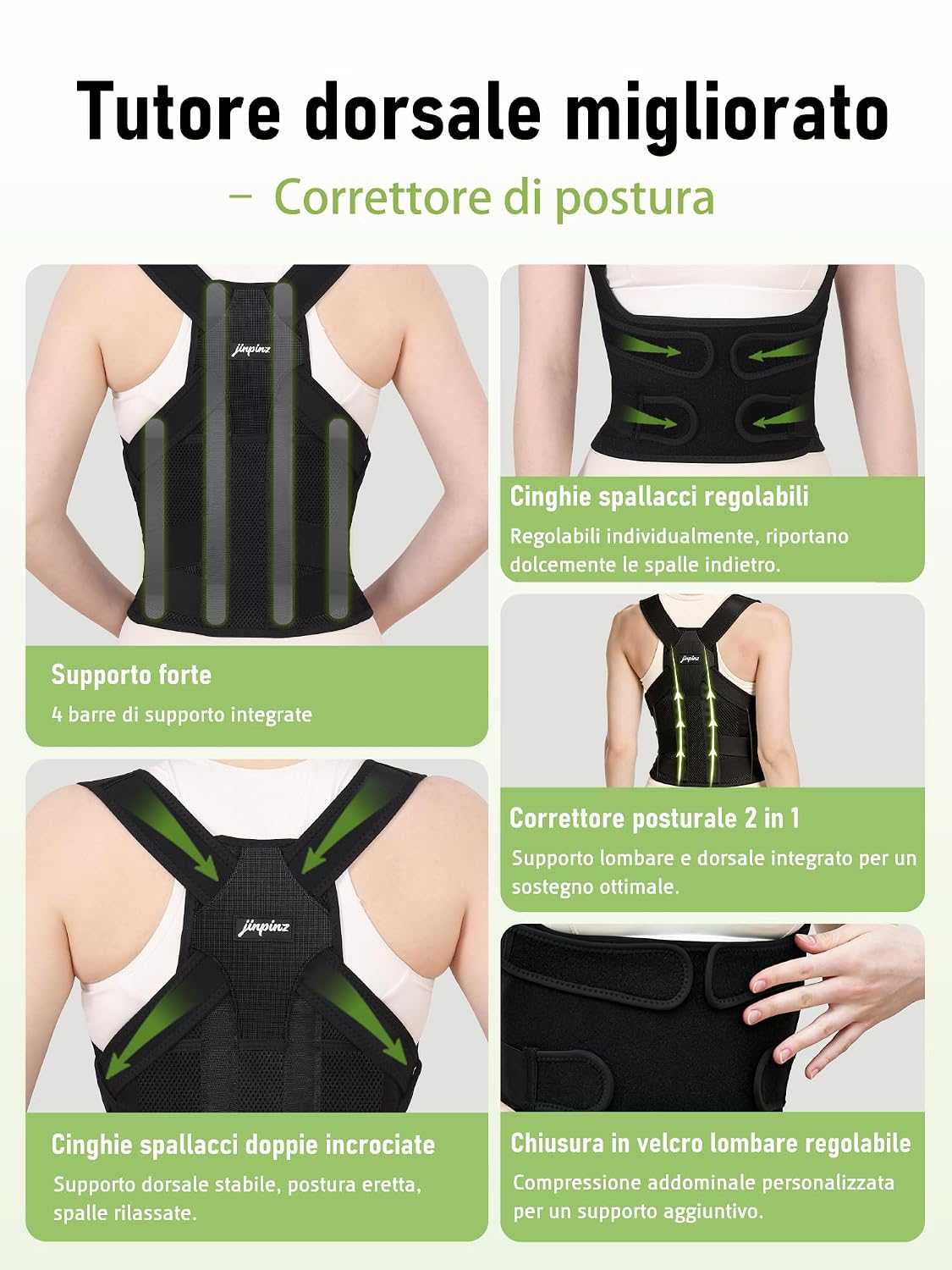 Detalle de jinpinz Fascia Posturale Spalle Schiena Uomo | Busto Correttore Posturale con Fascia Lombare e Struttura in Fibra di Carbonio