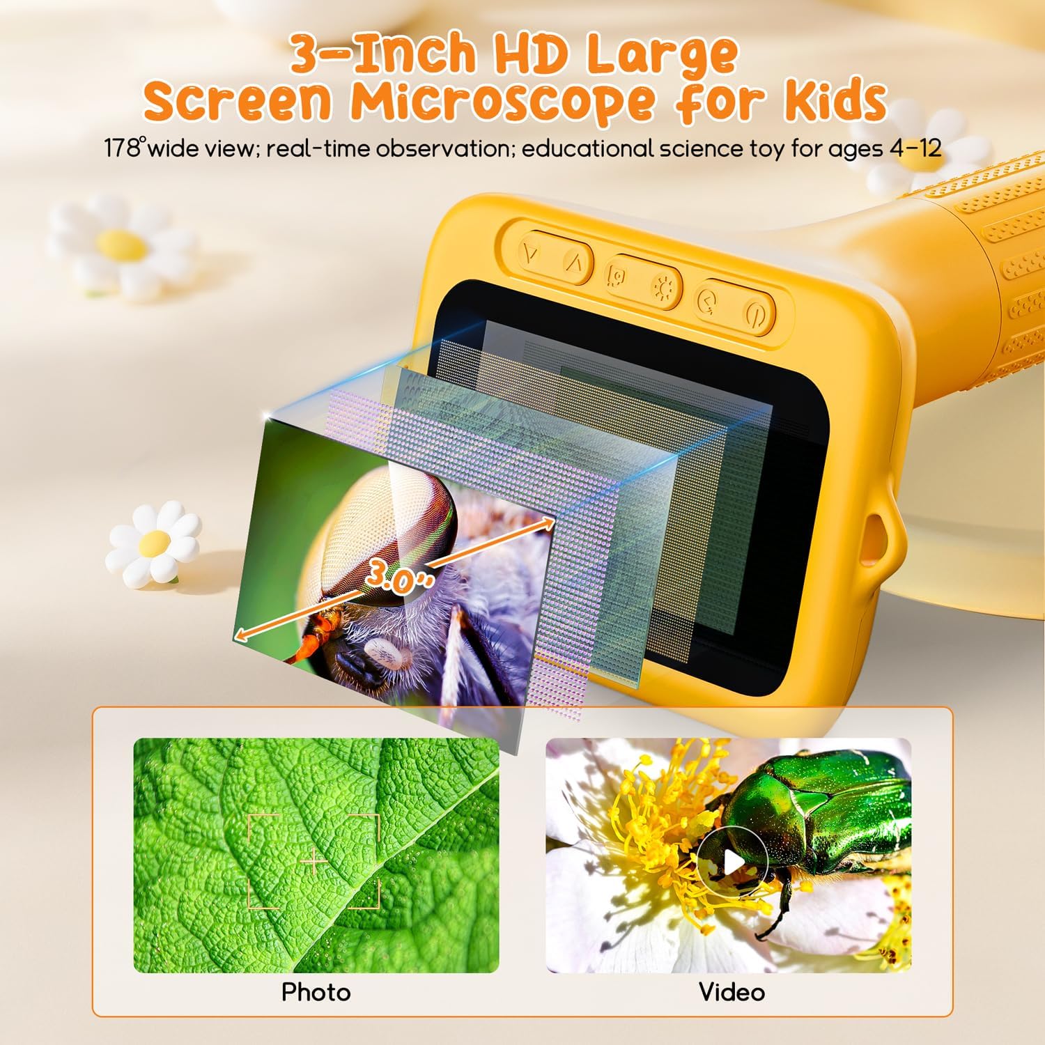 Thumbnail 1 de Microscope for Kids 3-inch Digital Handheld Microscope (1000X) with Adjustable LED Light – Yellow