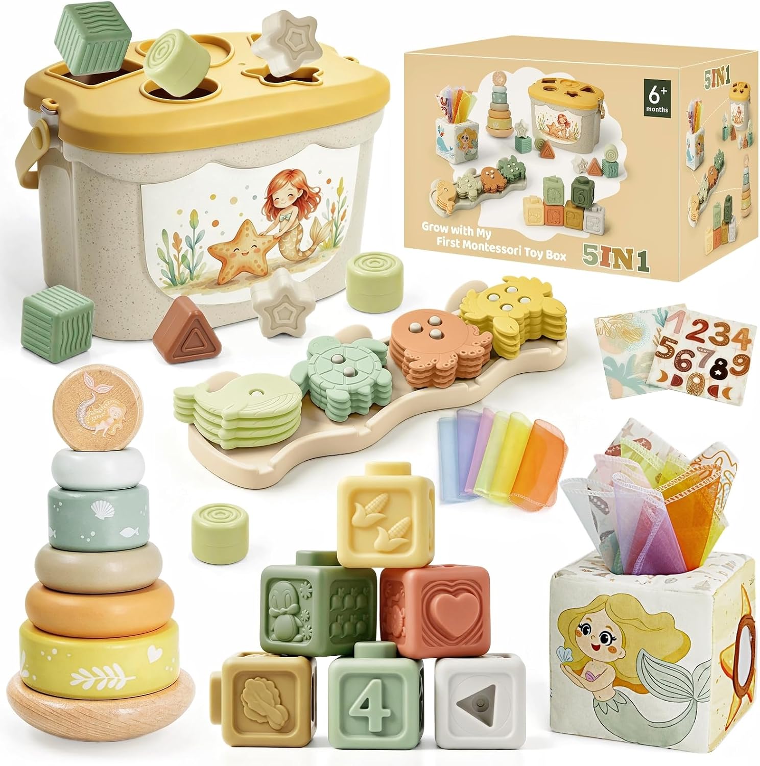 Detalle de Anook SA001A 5-in-1 Montessori Toy with Sound Blocks and Shape Sorting