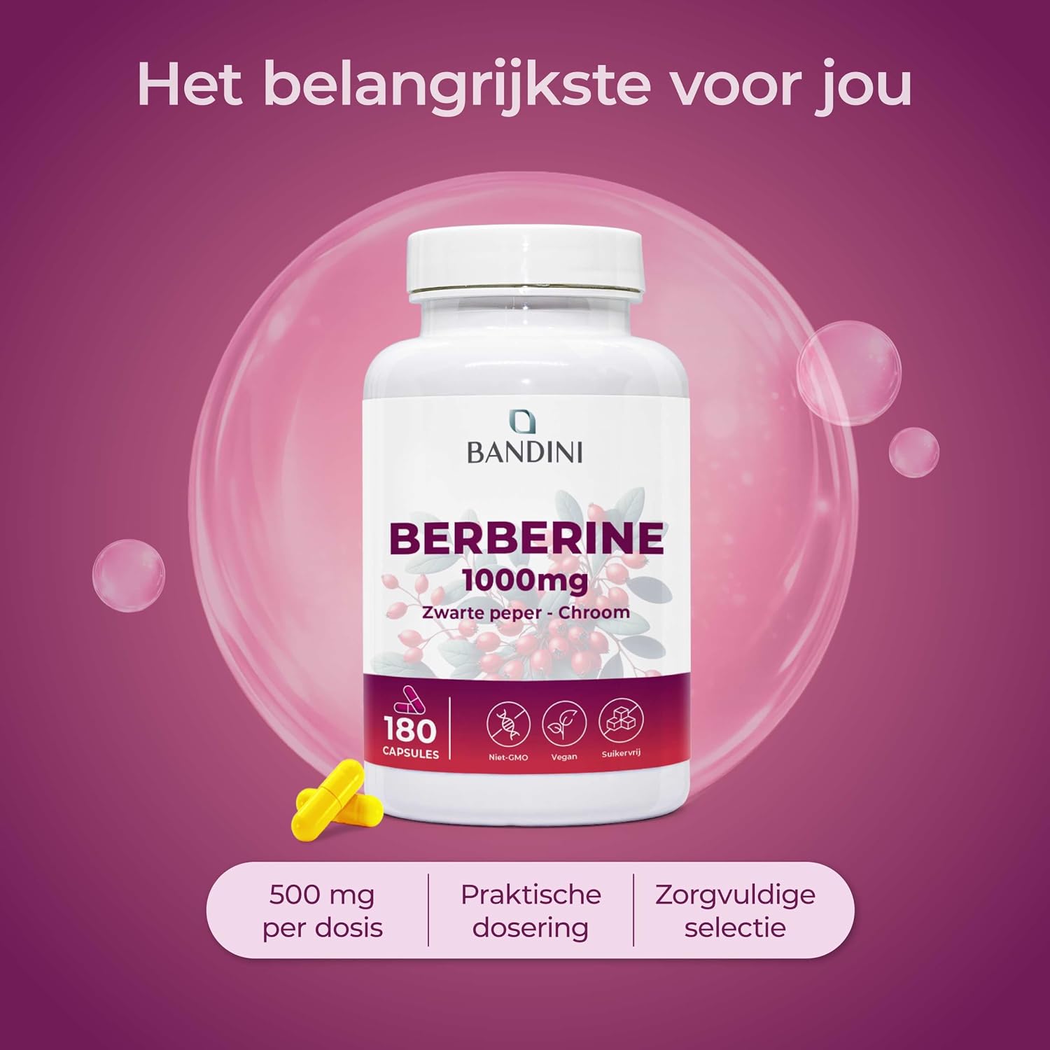 Thumbnail 3 de BANDINI Berberine 1000 mg, 180 vegan capsules met chroom en zwarte peper