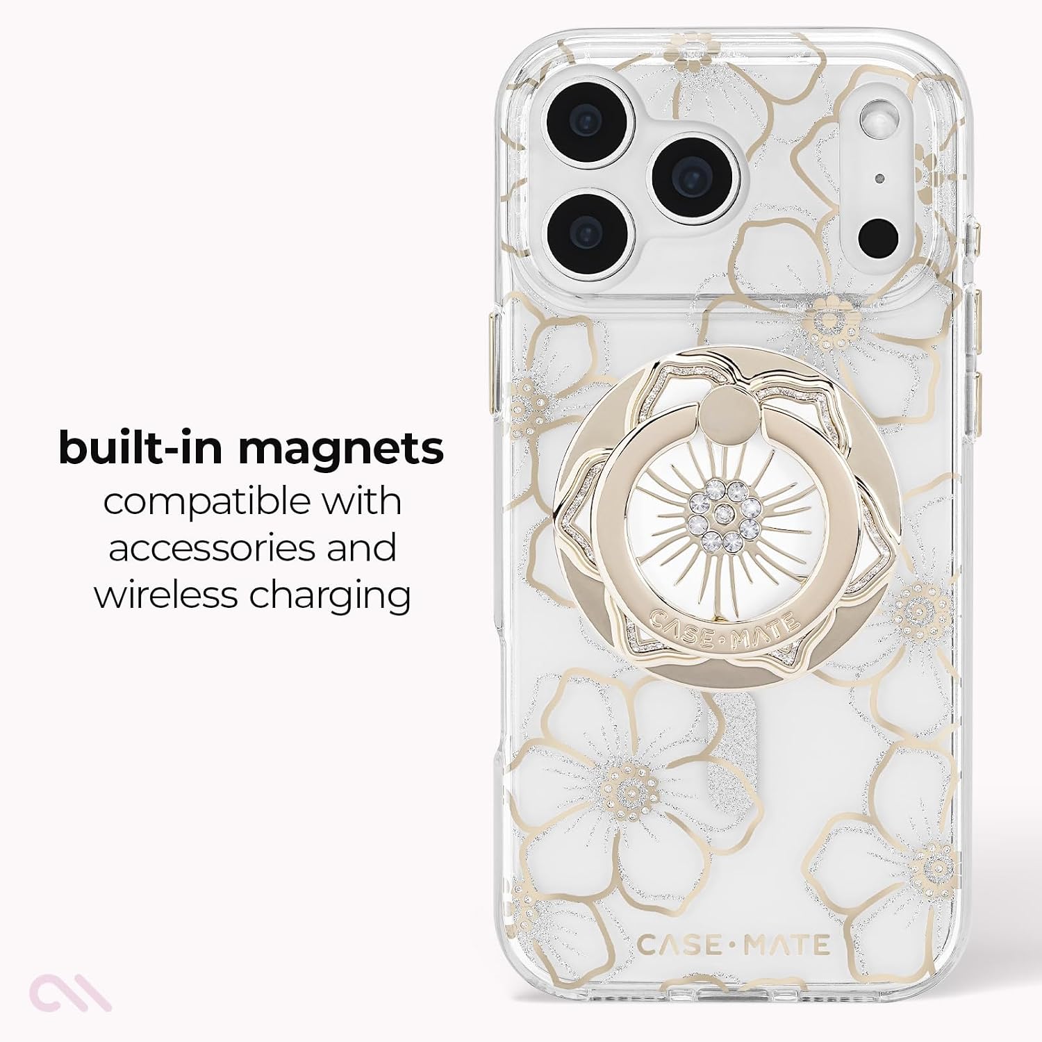 Detalle de Case-Mate iPhone 18 Proケース フローラルジェム MagSafe対応・花柄ラインストーン
