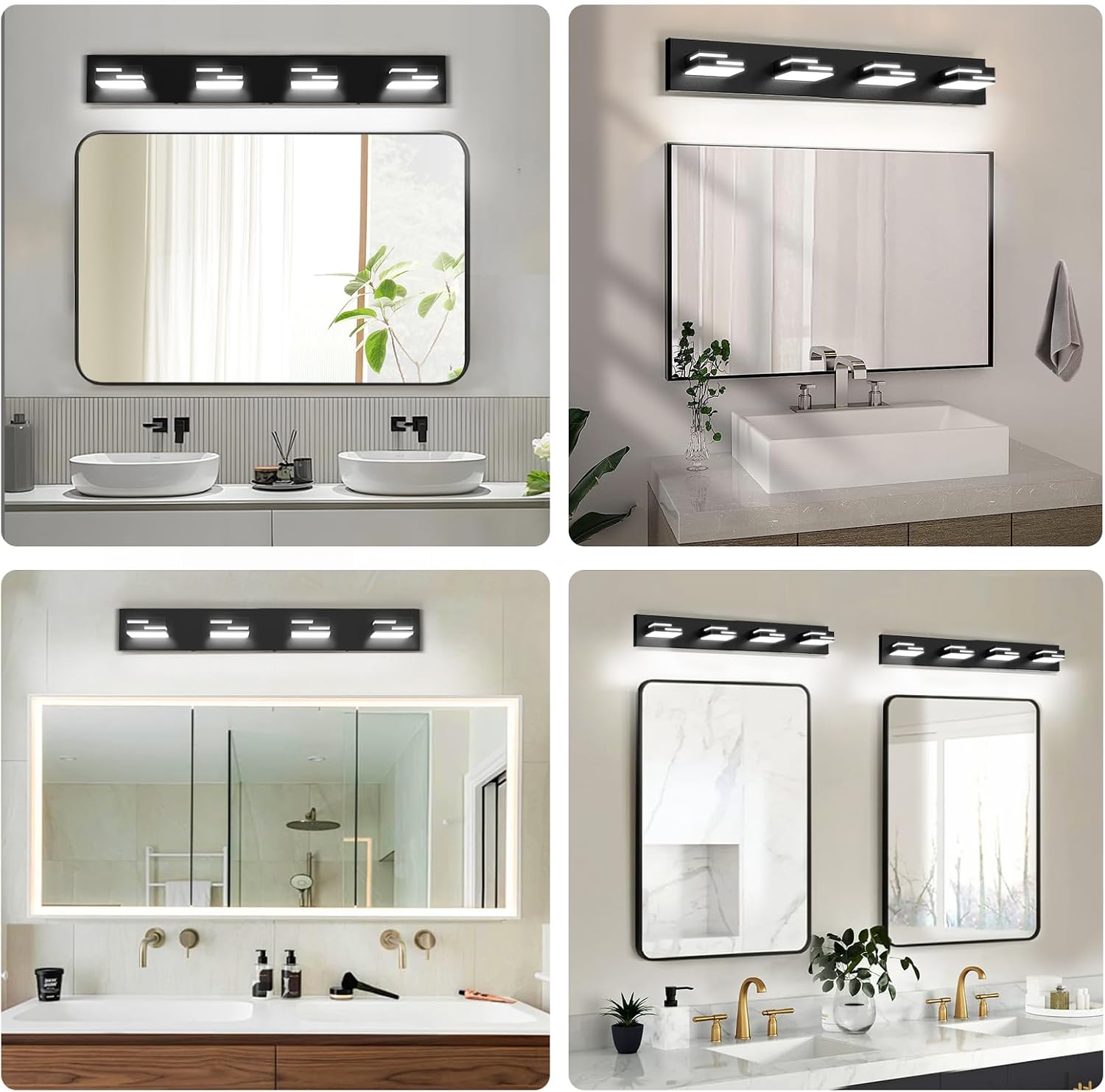 Detalle de LKHF 4-Light 30-Inch Dimmable Matte Black Modern Bathroom Vanity Light