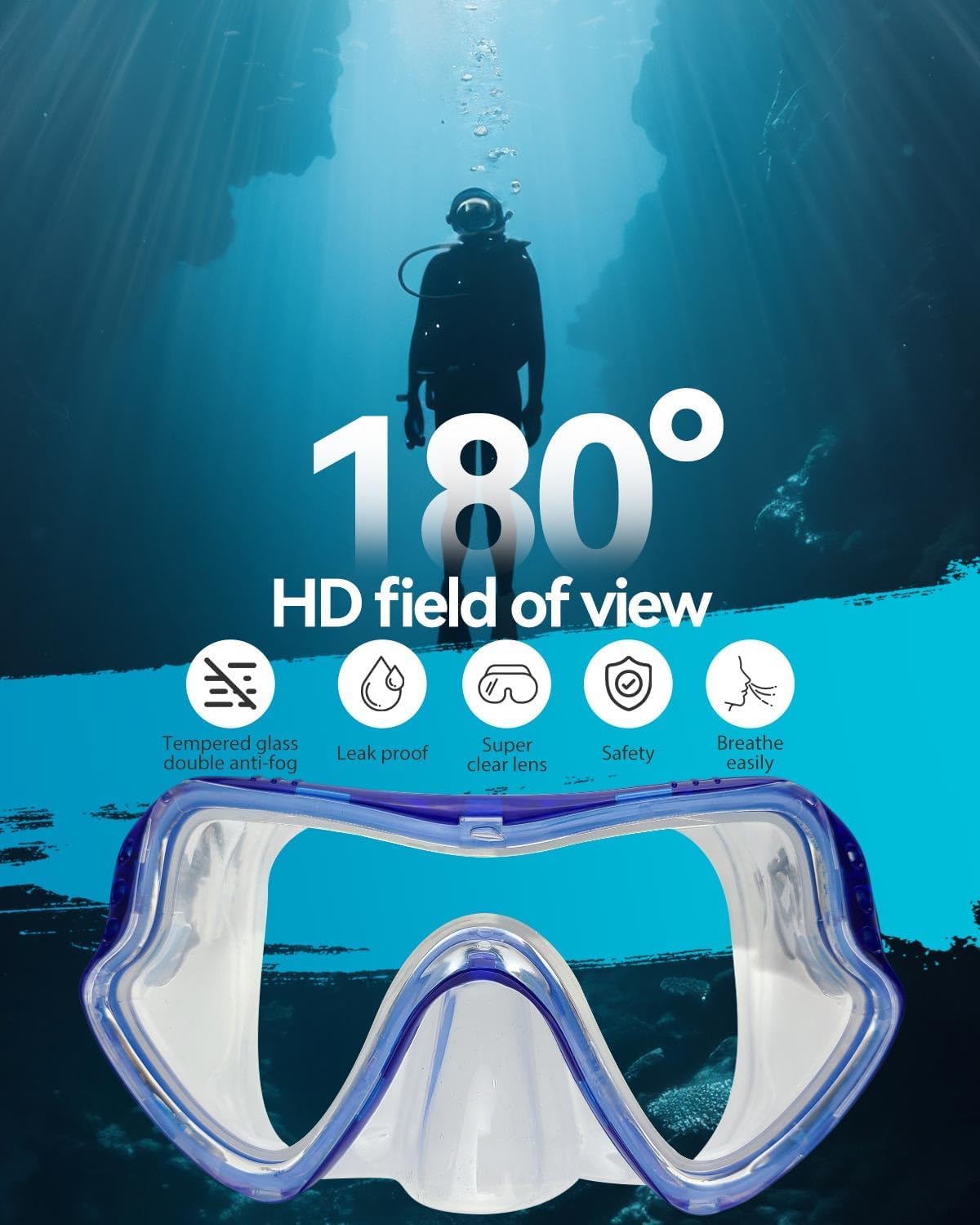 Thumbnail 2 de Lorrtta Snorkel Set for Adults: 180° Panoramic Mask with Dry Top Snorkel