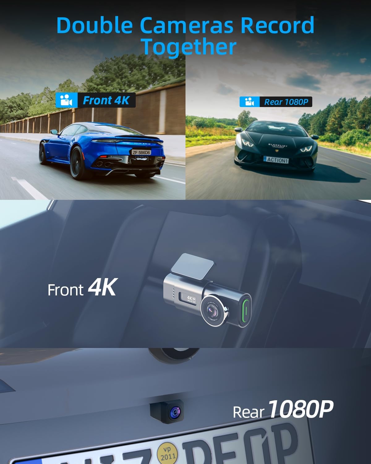 Detalle de Caméra Dashcam 4K avec WiFi et vision nocturne