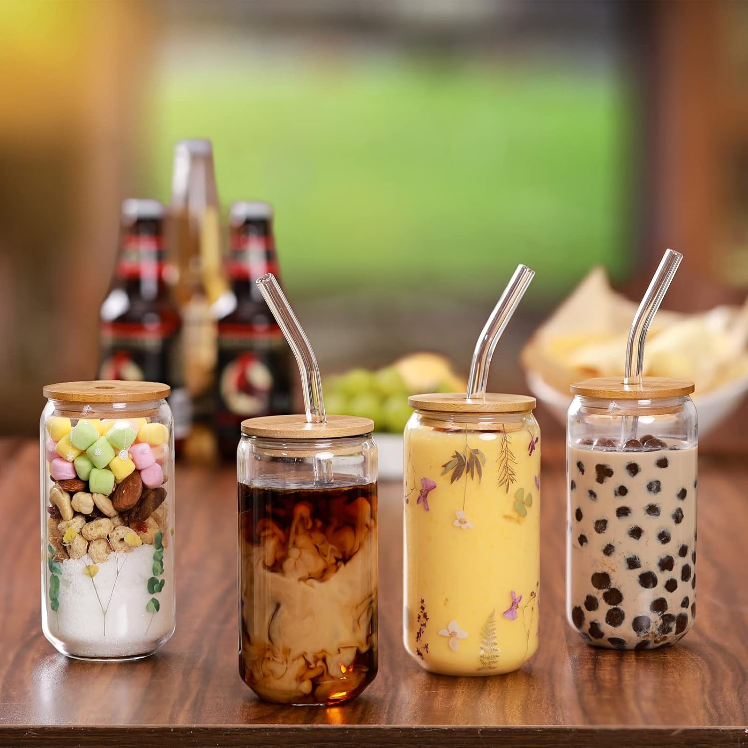 Thumbnail 2 de Drinking Glasses 16 oz with Bamboo Lids 🥛