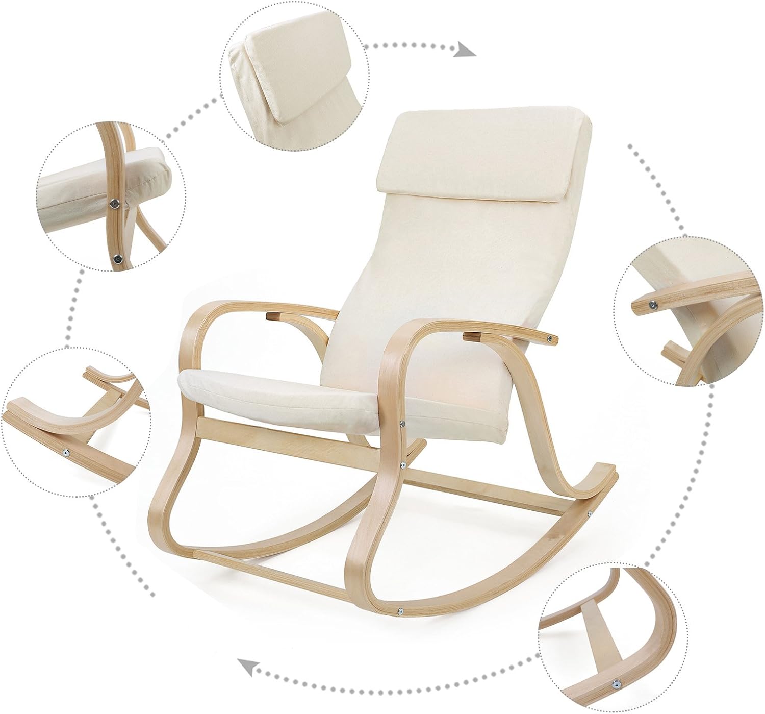 Detalle 2 de Songmics LYY30M poltrona a dondolo beige (65 x 90 x 98 cm): comoda e con cuscino integrato