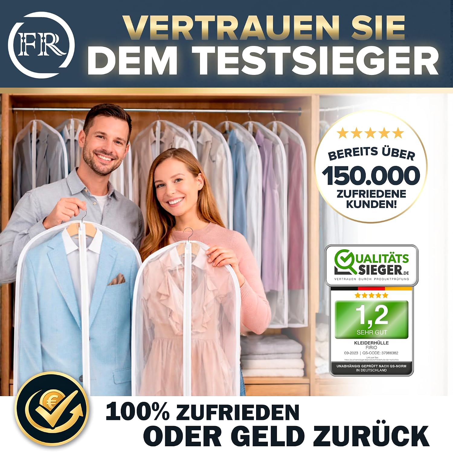 Thumbnail 6 de FiRiO Premium Kleiderhülle 120x60 cm – 2 Stück, mottensicher, atmungsaktiv, wasserfest, transparent
