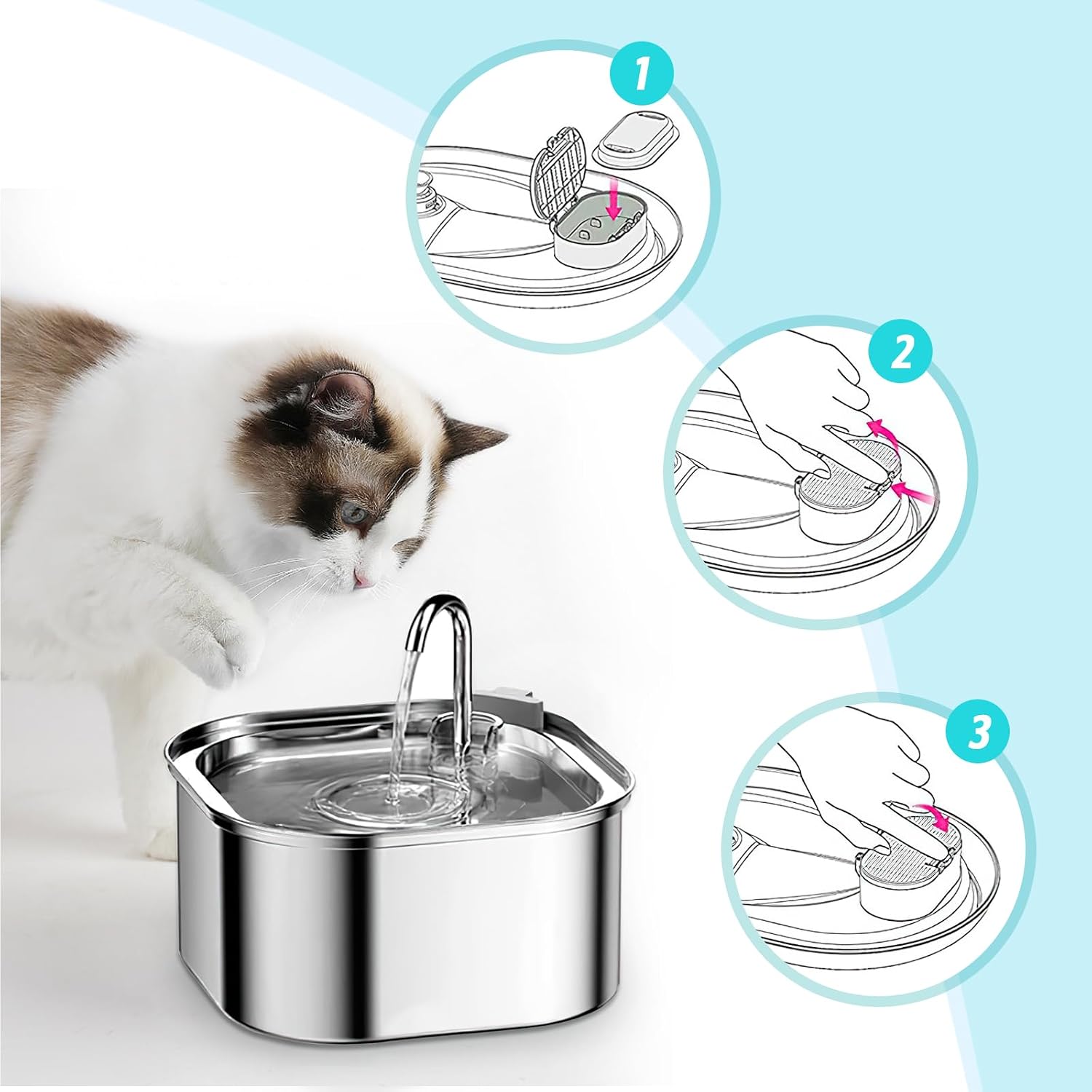 Thumbnail 3 de 32Pcs Cat Water Fountain Filters Set — 16 Activated Carbon + 16 Foam Filters for 3.2L/2L Fountains