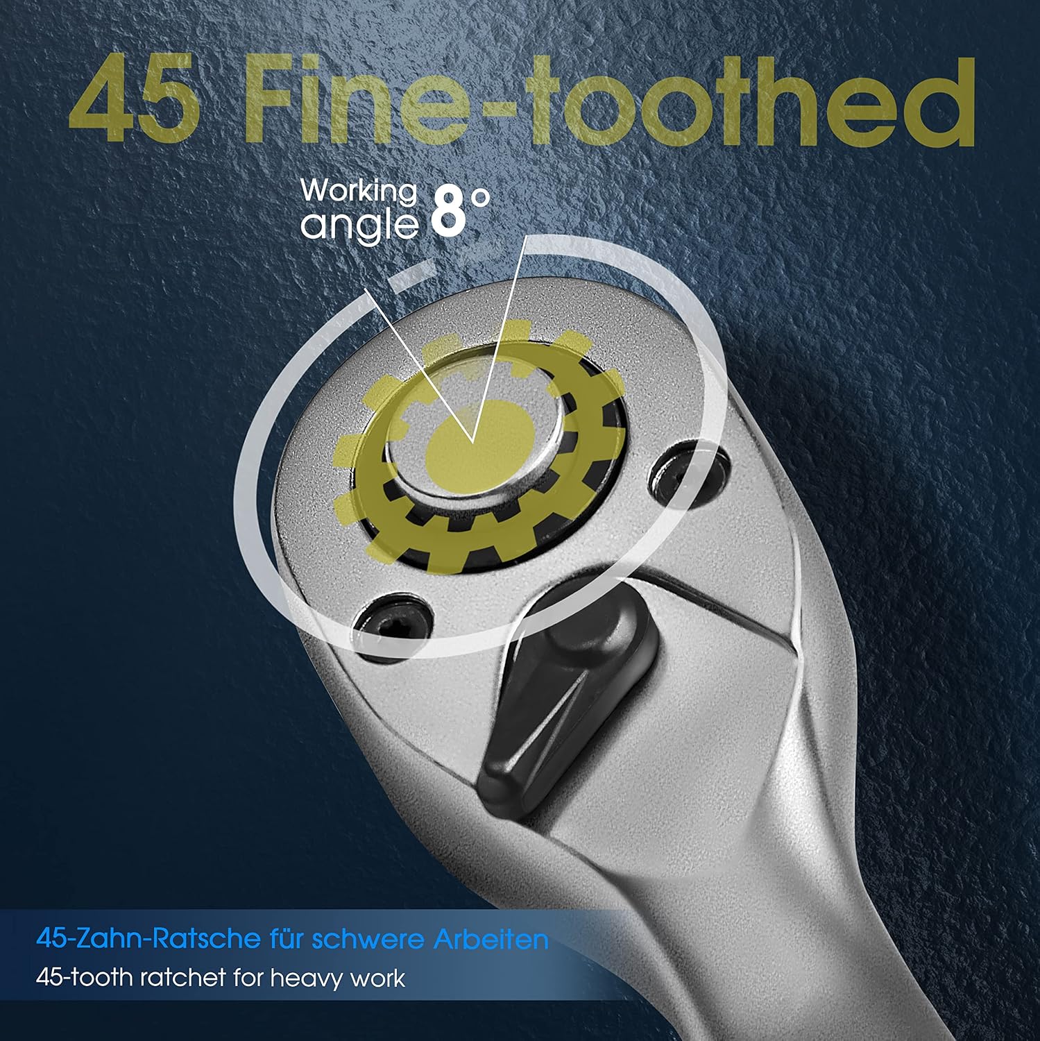 Detalle de S&R Cricchetto Reversibile Professionale 1/2" in Acciaio al Cromo Vanadio, 25 cm, 45 Denti