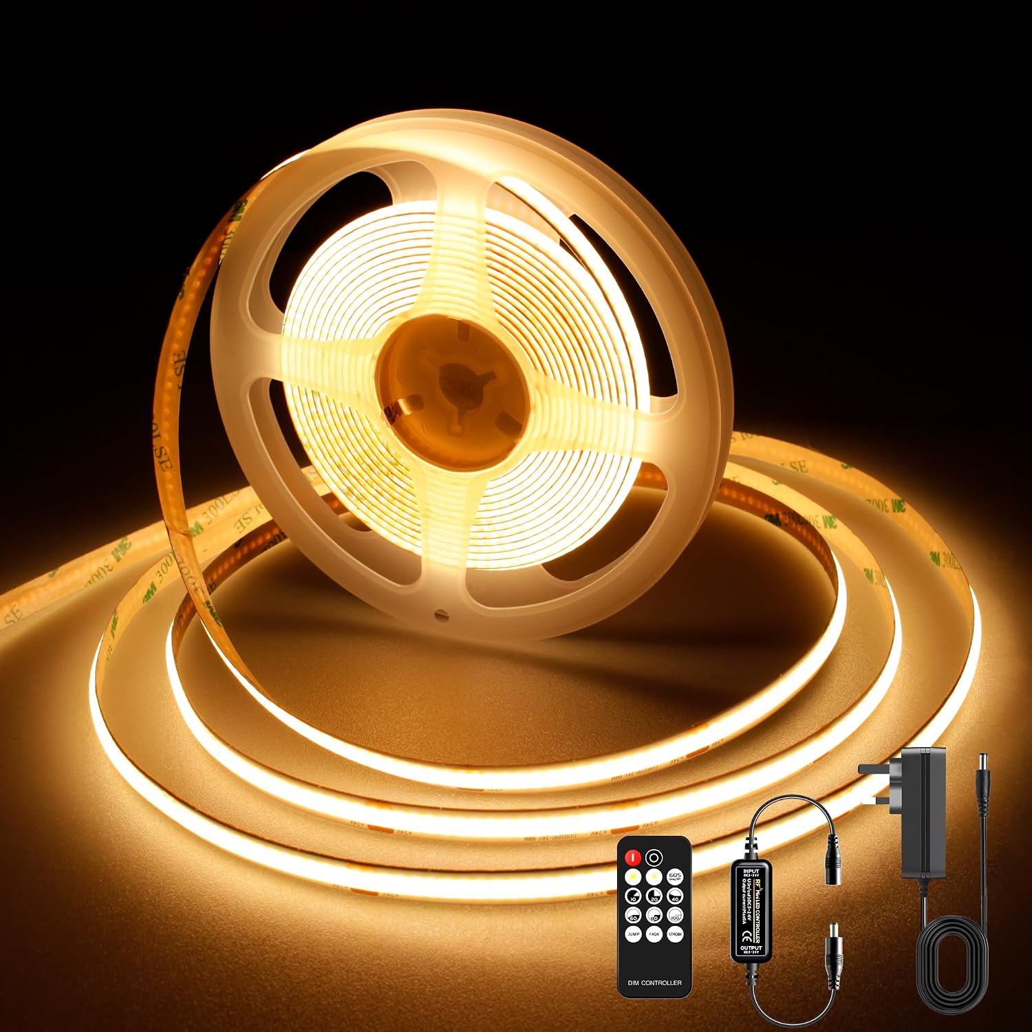Detalle de AXMOTUT COB LED Strip Lights 5m (2700K) with RF Remote and UKCA Power Supply
