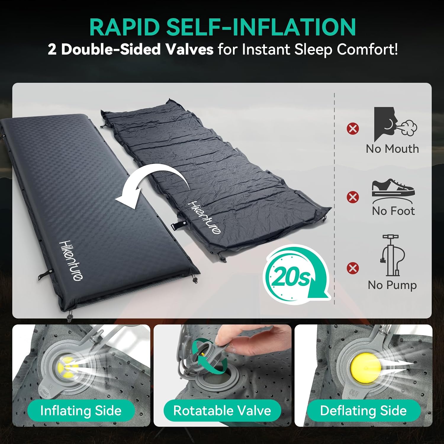 Detalle de HIKENTURE Self-Inflating Sleeping Pad, 10 cm