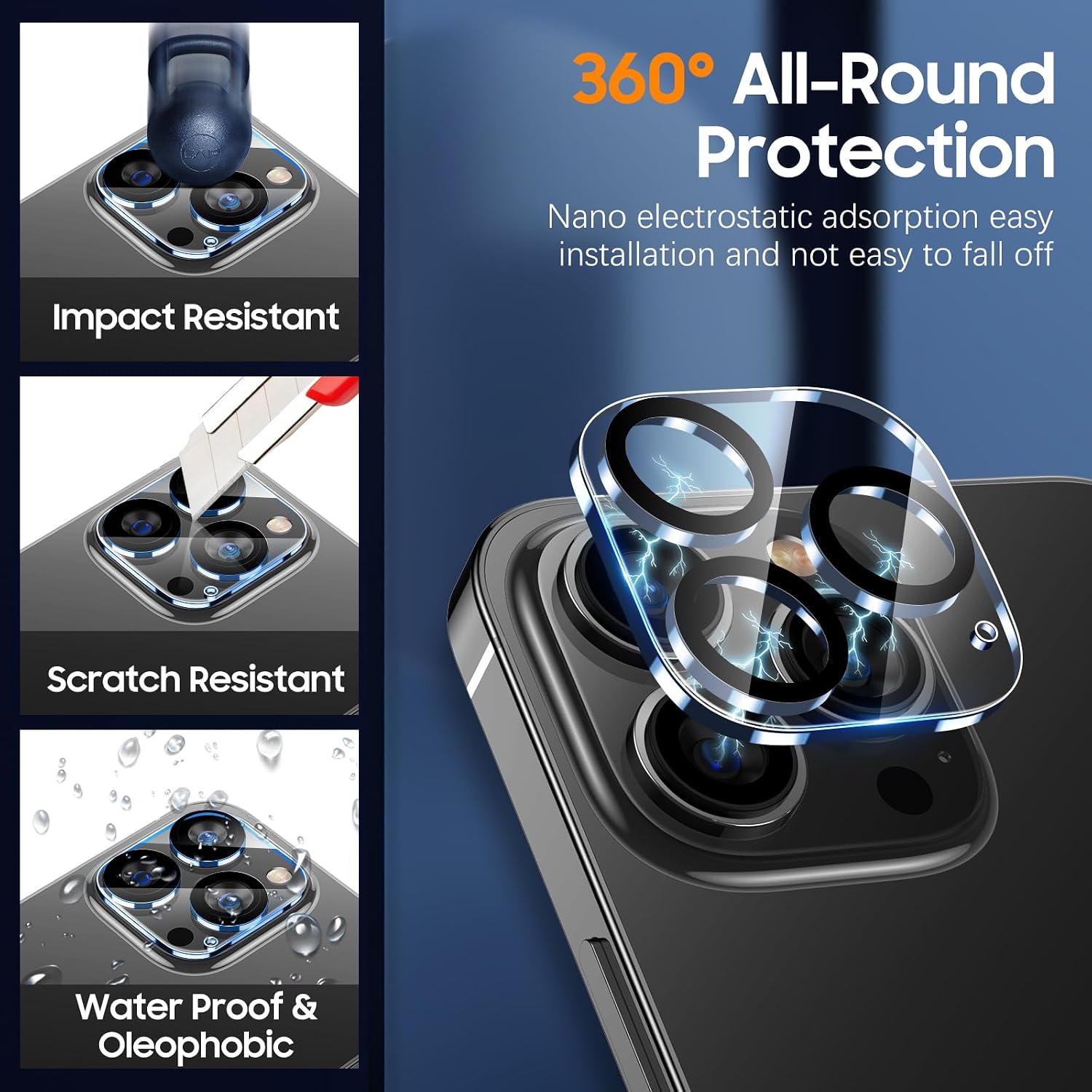 Thumbnail 1 de UniqueMe iPhone 12 Pro Max Camera Lens Protector, 3-Pack Tempered Glass