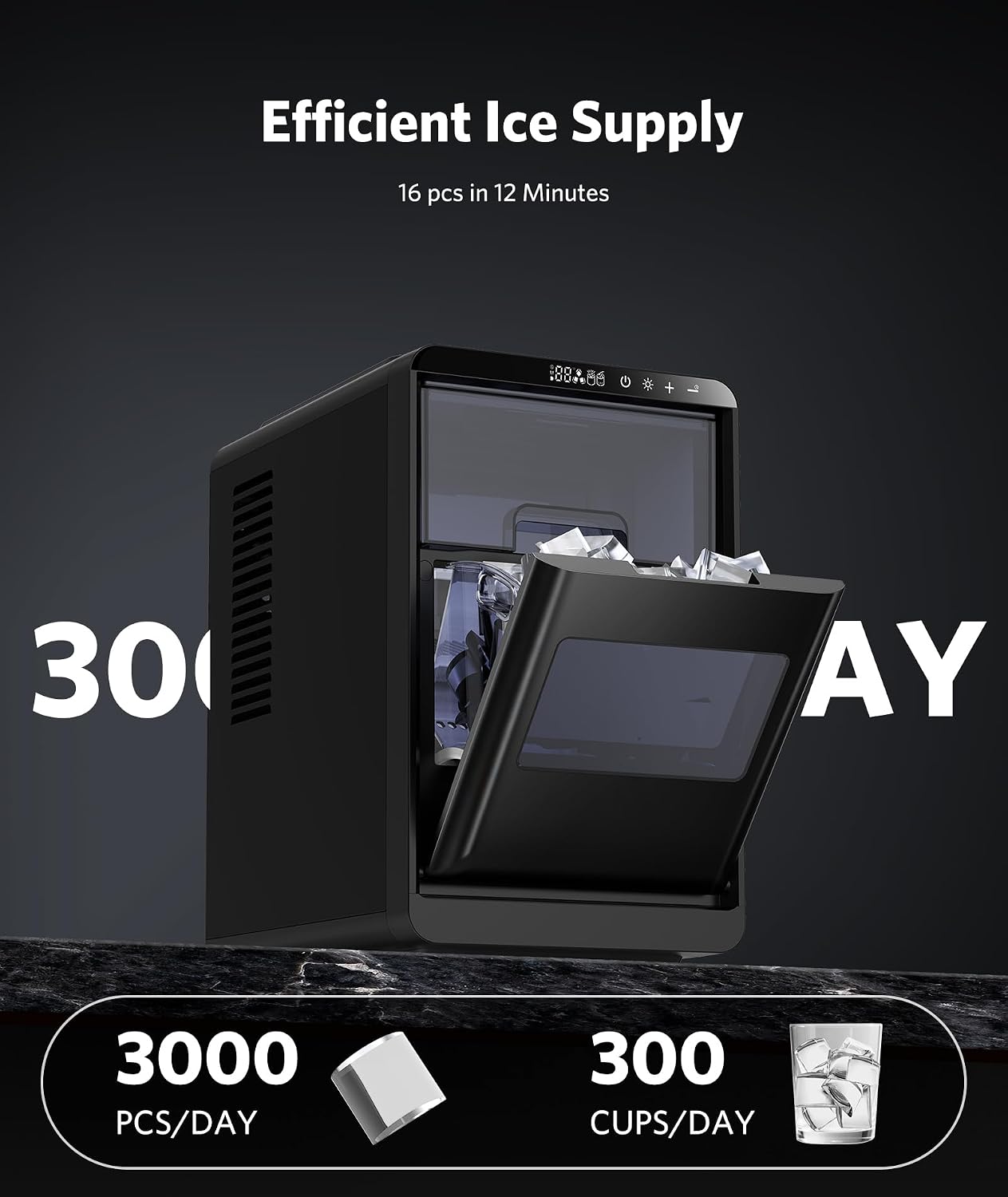 Detalle de COWSAR HZB-12M Crescent Countertop Ice Maker, 27 lb Daily Output, Timer