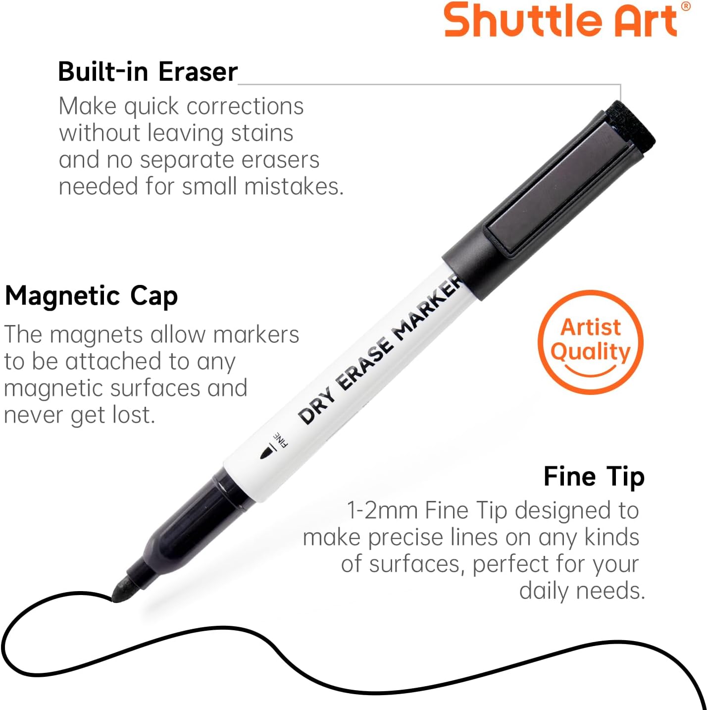 Thumbnail 2 de Shuttle Art Dry Erase Markers 15-pack black 🖊️