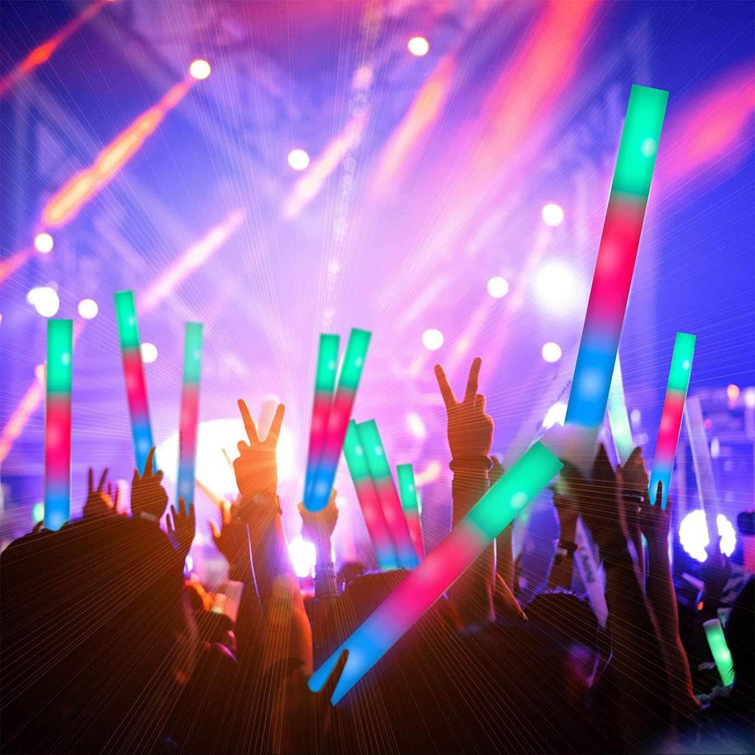 Thumbnail 1 de SHQDD 100PCS LED Foam Sticks – 3-Mode Colorful Glow Foam Light Up Sticks for Parties