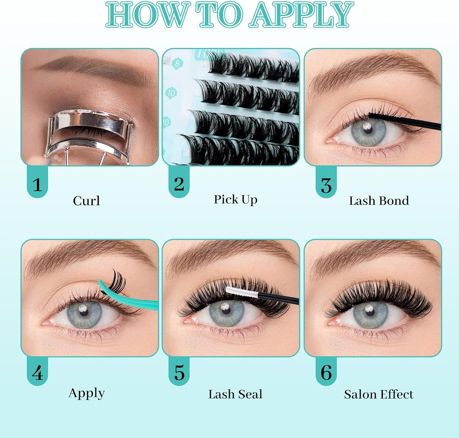 Detalle 1 de GEMERRY Lash Clusters, 60D–100D, 8–16 mm, Black D Curl