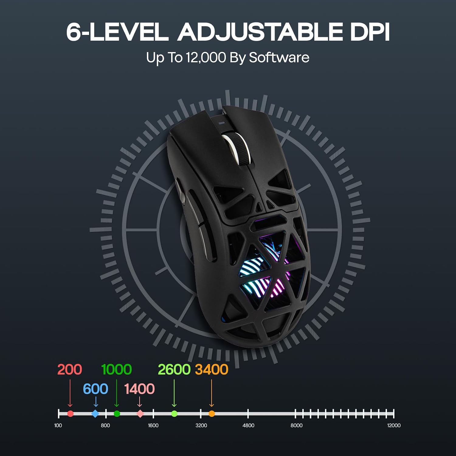 Detalle 1 de MechLands Aula SC620 Gaming Mouse, PAW3311 Sensor, 12,000 DPI, Tri-Mode