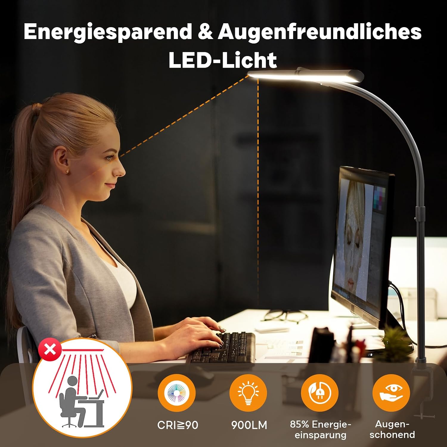 Thumbnail 4 de APMIEK Doppelkopf Schreibtischlampe 24W LED