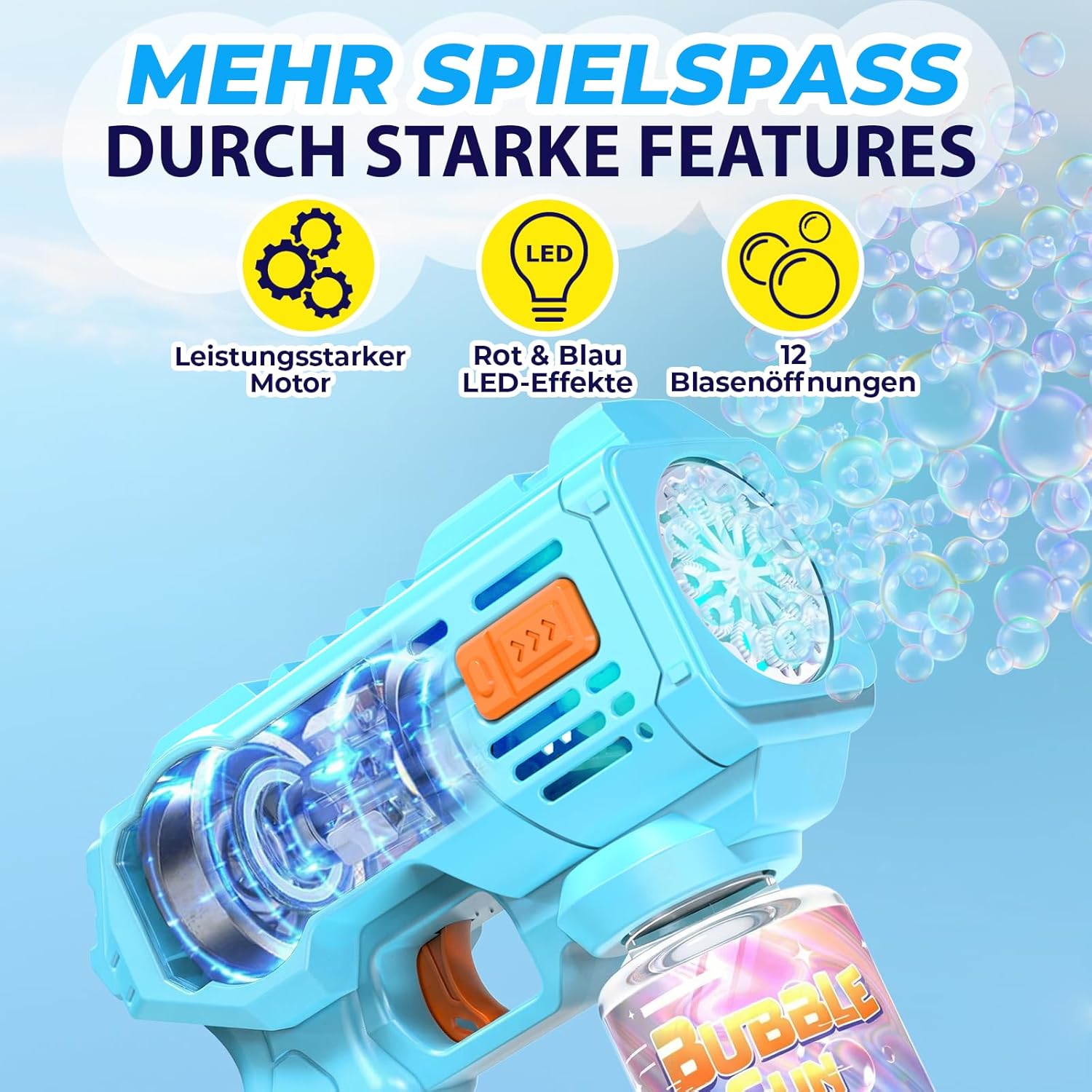 Thumbnail 1 de Blubbel 2X Seifenblasenpistole Set – LED-Schaumbläser mit 80 ml Flüssigkeit und 10000+ Blasen pro Minute