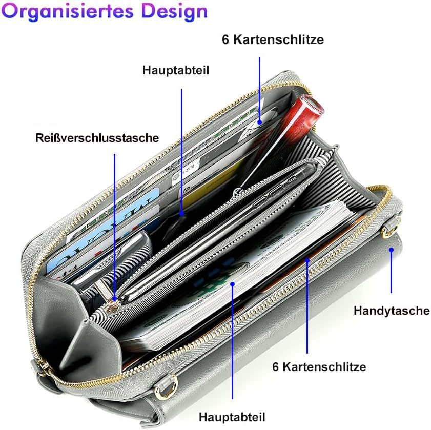 Thumbnail 3 de nuoku Umhängetasche Damen Klein – kompakte Crossbody mit RFID-Schutz und vielen Fächern