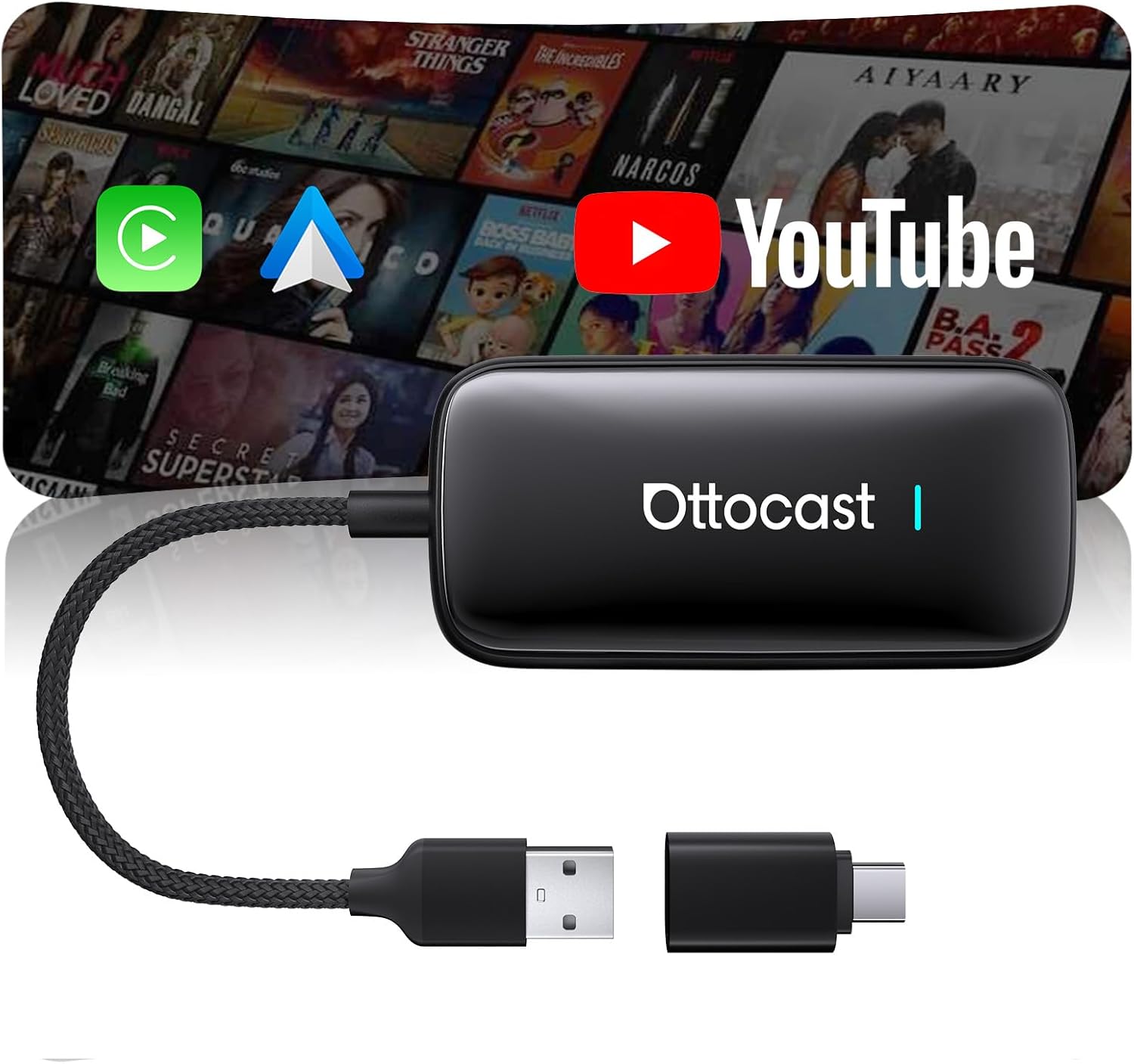 Detalle de OTTOCAST Play2Video Ultra 2026: Adattatore CarPlay Wireless & Android Auto con YouTube/Prime Video