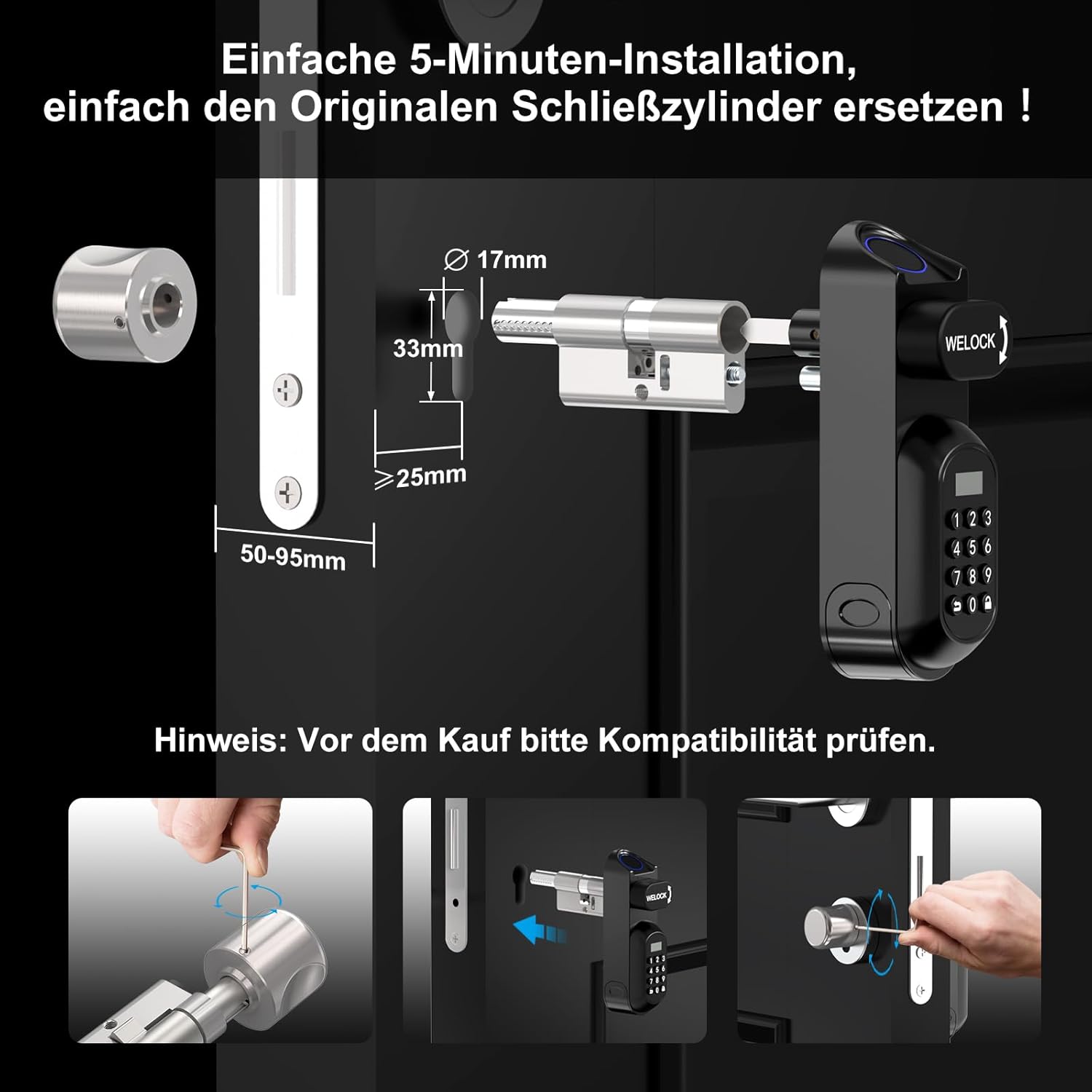 Detalle de WELOCK U81 – Smartes Türschloss Ultra mit Fingerabdruck, Passwort, RFID, App-Steuerung und optionaler WiFi-Anbindung