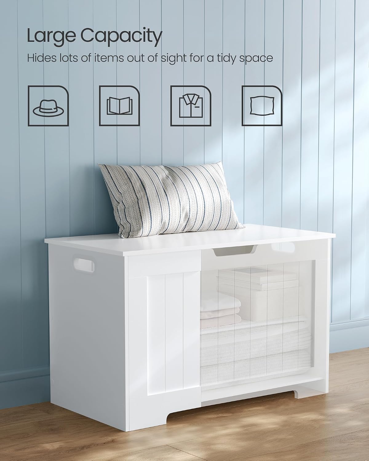 Detalle 1 de VASAGLE SOFIE Collection LHS11WT Storage Bench, Cloud White, 2 Safety Hinges