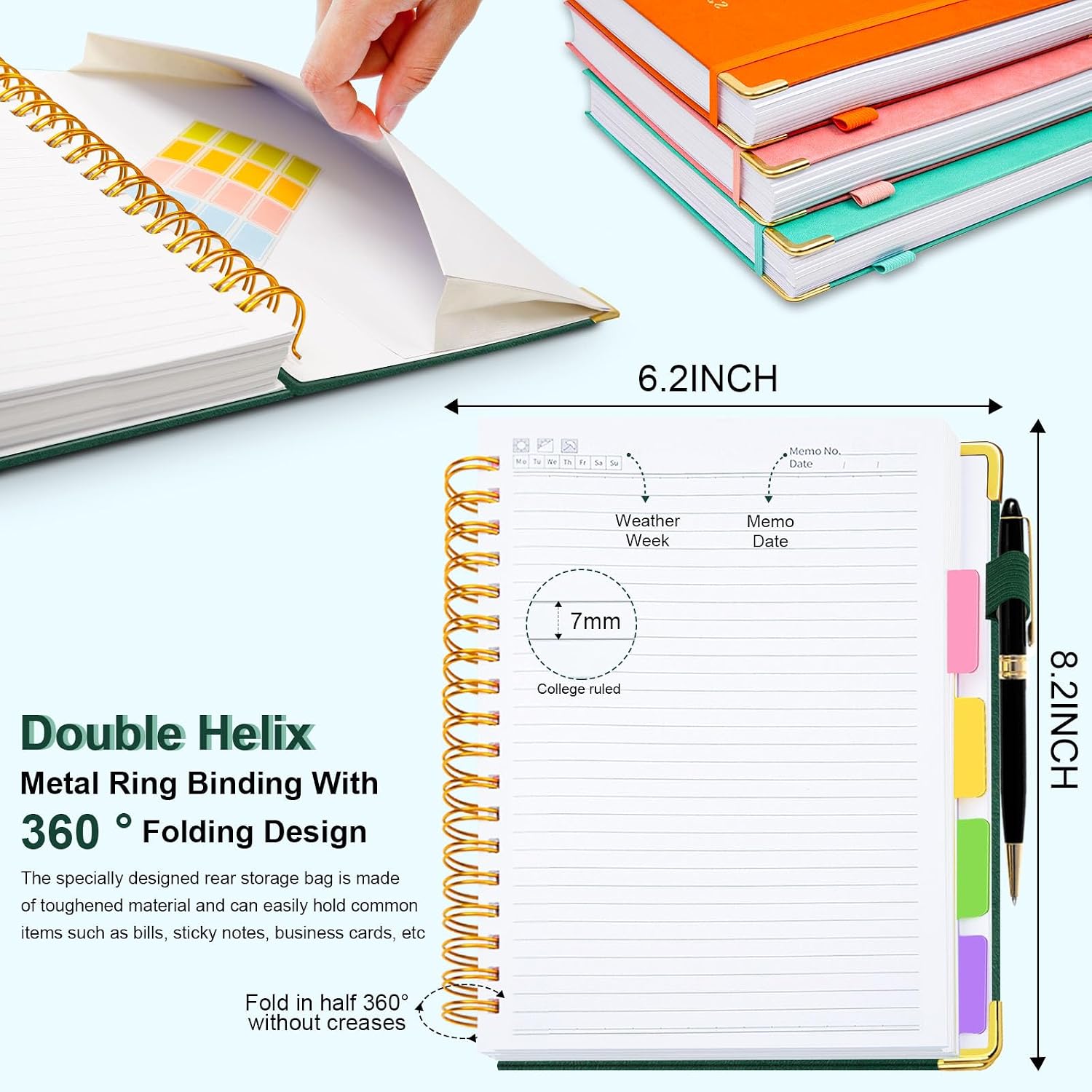 Thumbnail 5 de GDGDSY College Ruled Spiral Notebook, 300 Pages, 6.2 x 8.2 in, Green