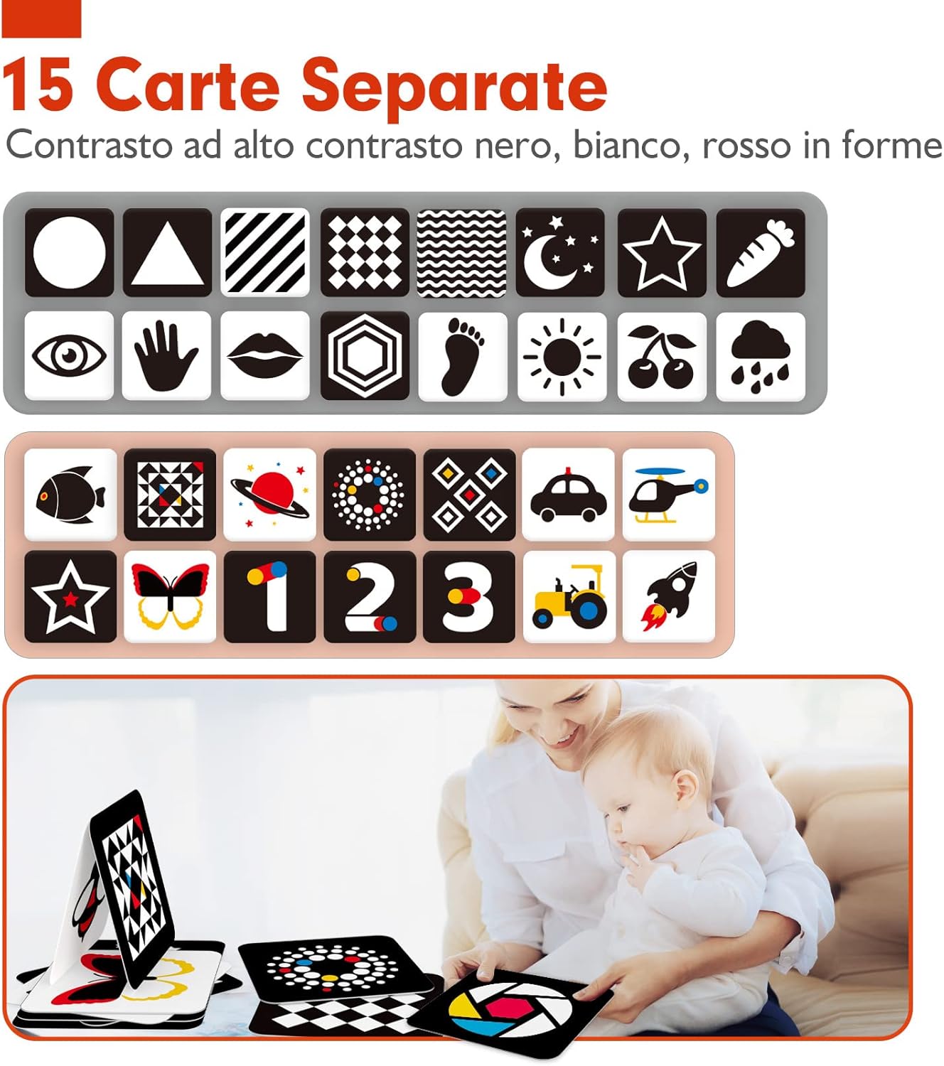 Thumbnail 3 de hahaland Flash Cards per Neonato in bianco e nero per Tummy Time, 20 pezzi (40 immagini) 0-6 mesi