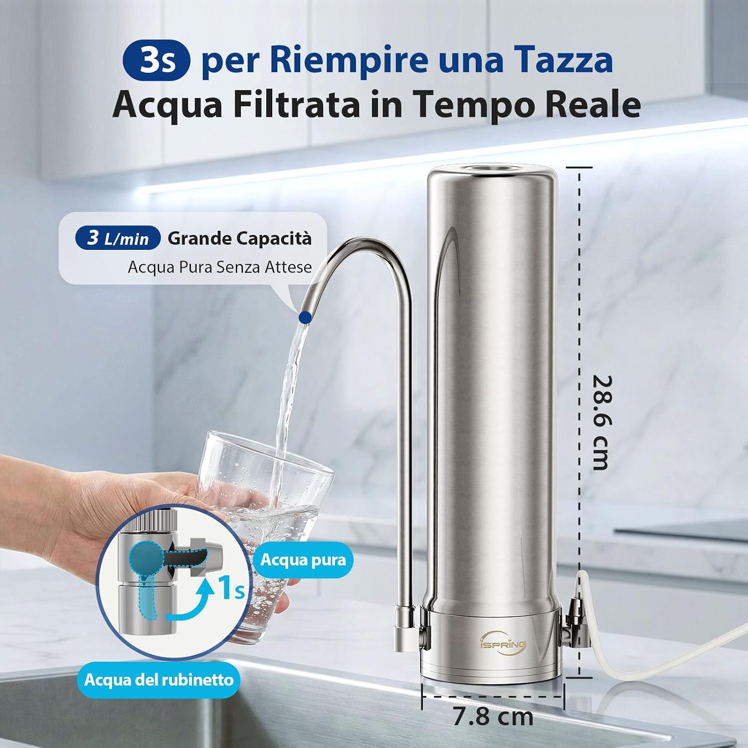 Detalle 2 de iSpring CKC1S: Sistema di Filtrazione Acqua Ultrafiltrazione 0,01 μm in Acciaio per Rubinetto