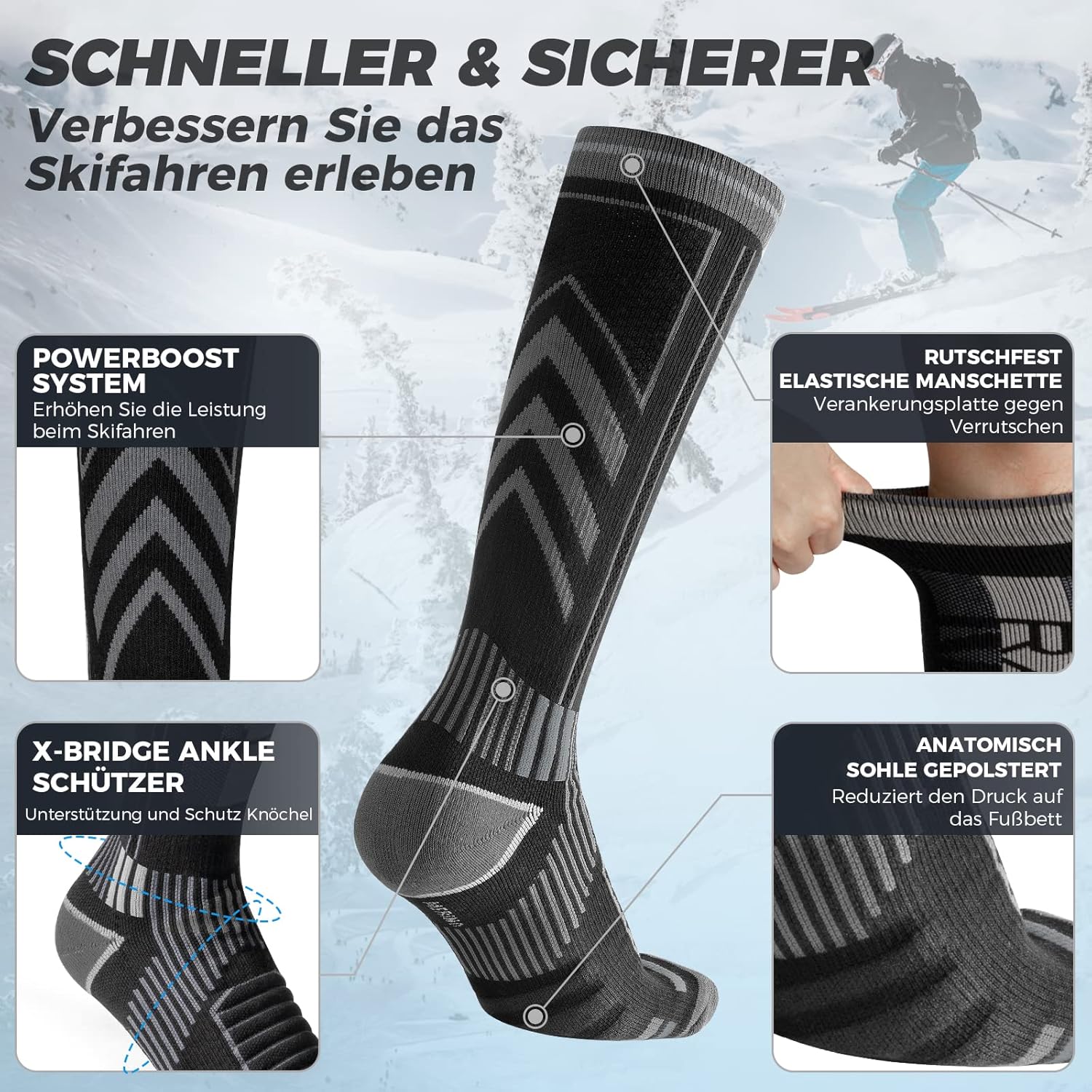 Thumbnail 2 de Rahhint Merinowolle Skisocken knielang 35–42