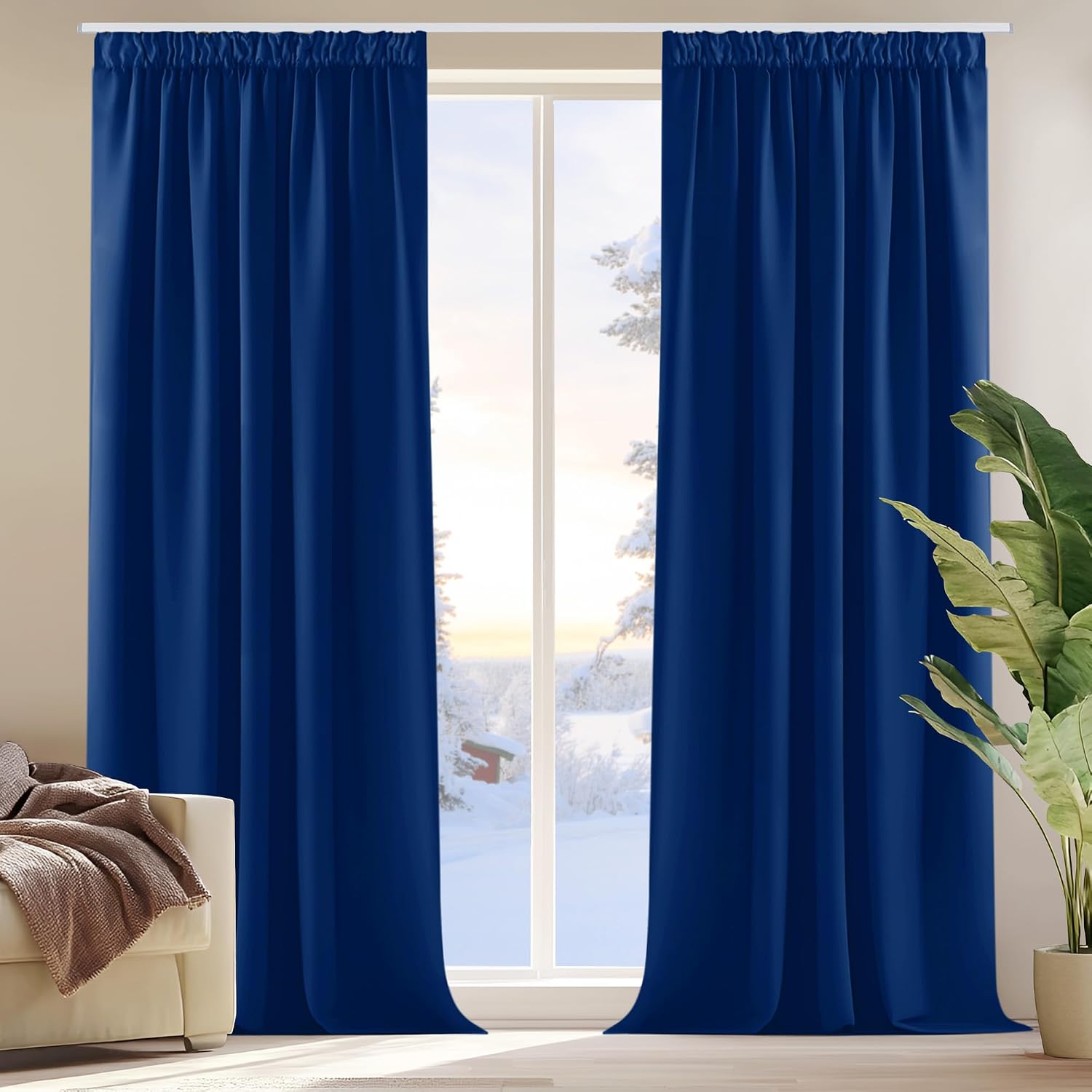 Detalle 2 de Deconovo Verdunkelungsvorhang mit Kräuselband, 2er-Set (138×117 cm) – Himmelblau, 100% Polyester
