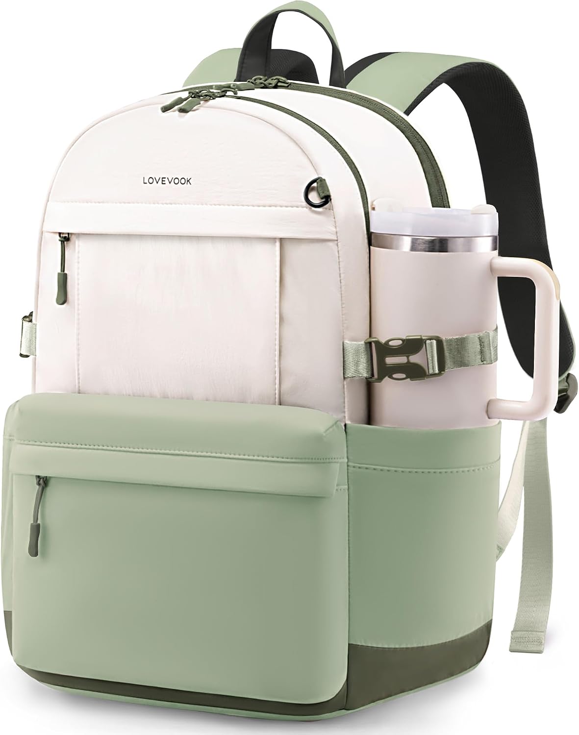 Detalle de LOVEVOOK Rucksack Damen 15,6 Zoll – Laptop-Tagesrucksack mit großzügigem Fach, Wasserflasche, TSA-Komfort und individuellem Stil