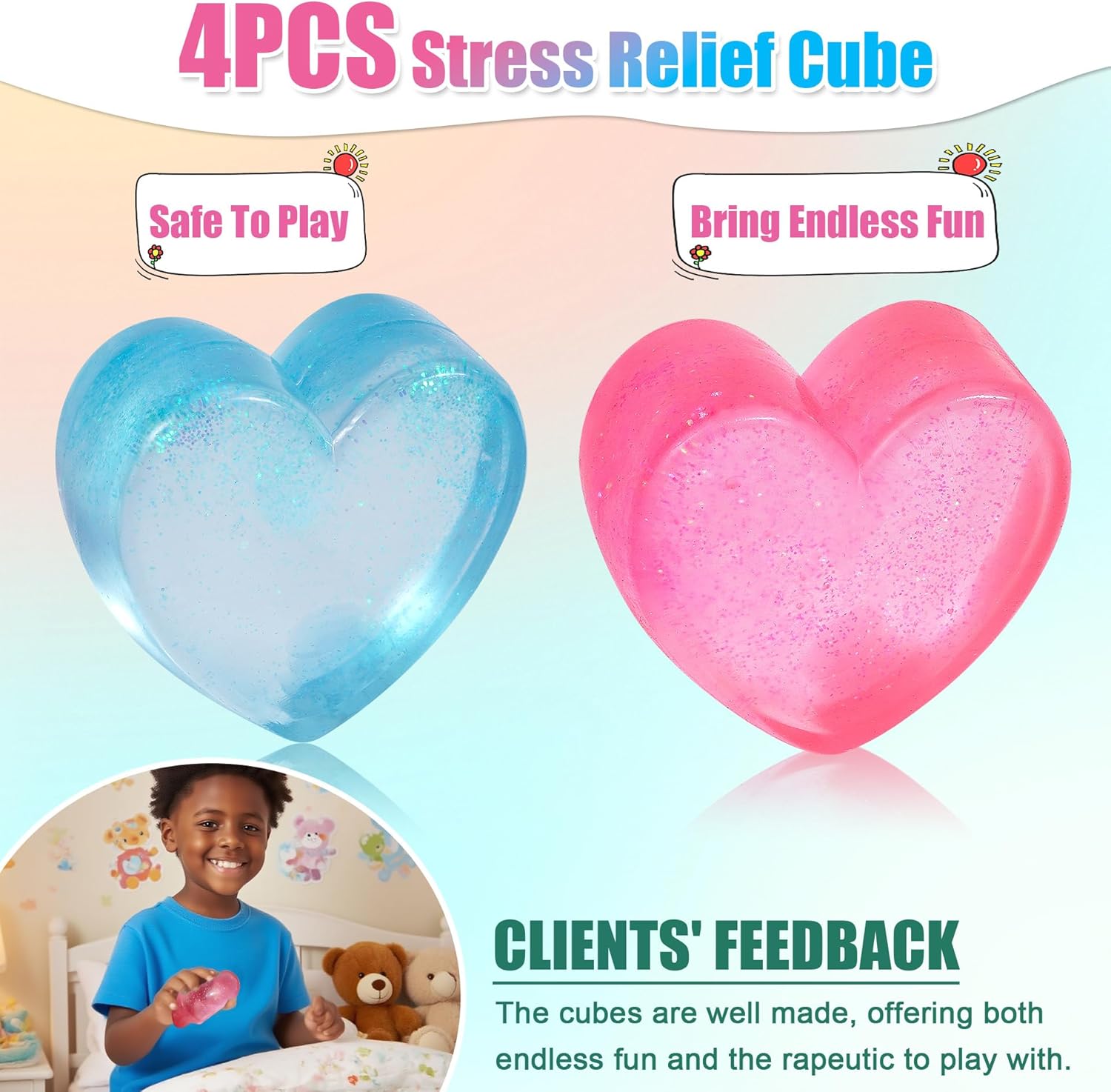 Thumbnail 6 de saquuiui 2-Pack Stress Cube Set: Quiet Fidget Toys for Anxiety Relief, Focus, and Durability (2” Wide, Blue & Pink)