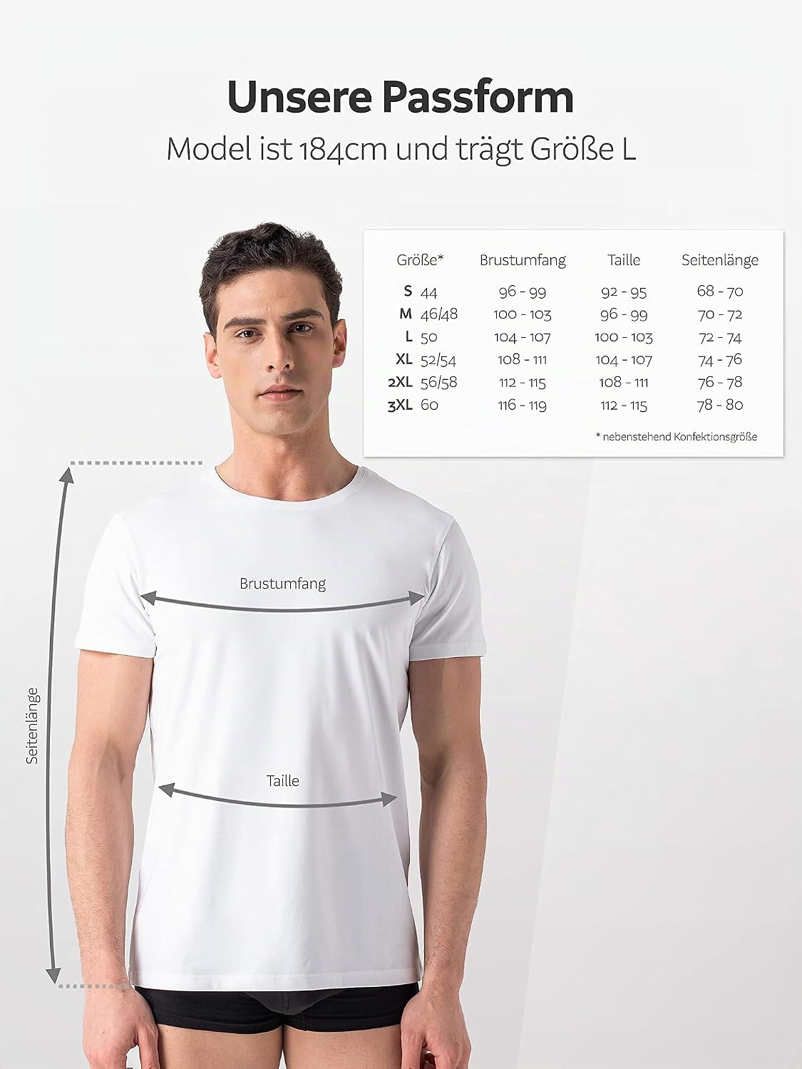 Detalle 2 de Burnell & Son Herren T-Shirt 3er Pack Rundhals Unterhemd – Baumwolle, Stretch, Slim Fit