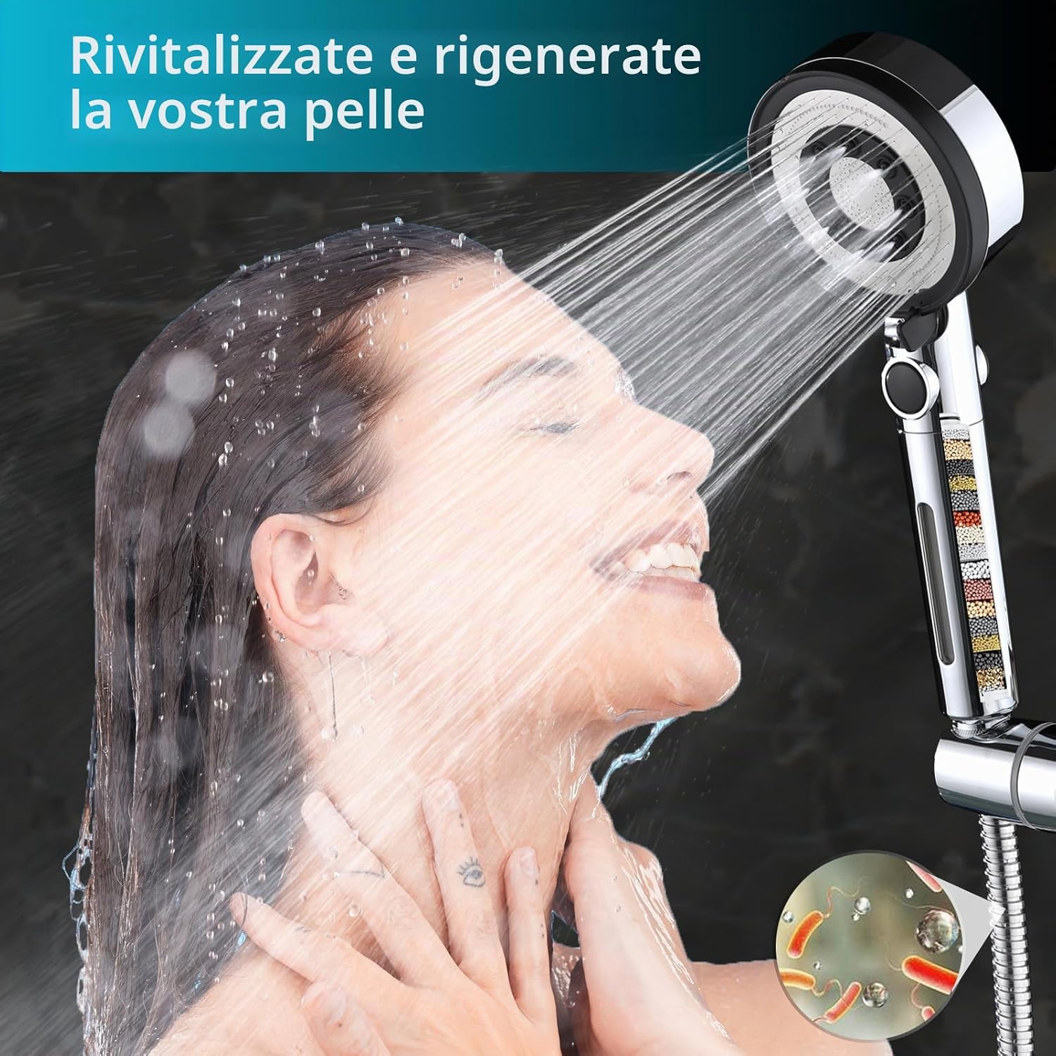 Thumbnail 1 de BECMai Soffione Doccia Anticalcare con Filtro, Alta Pressione e 5 Modalità Spray (Senza Tubo e Supporto)