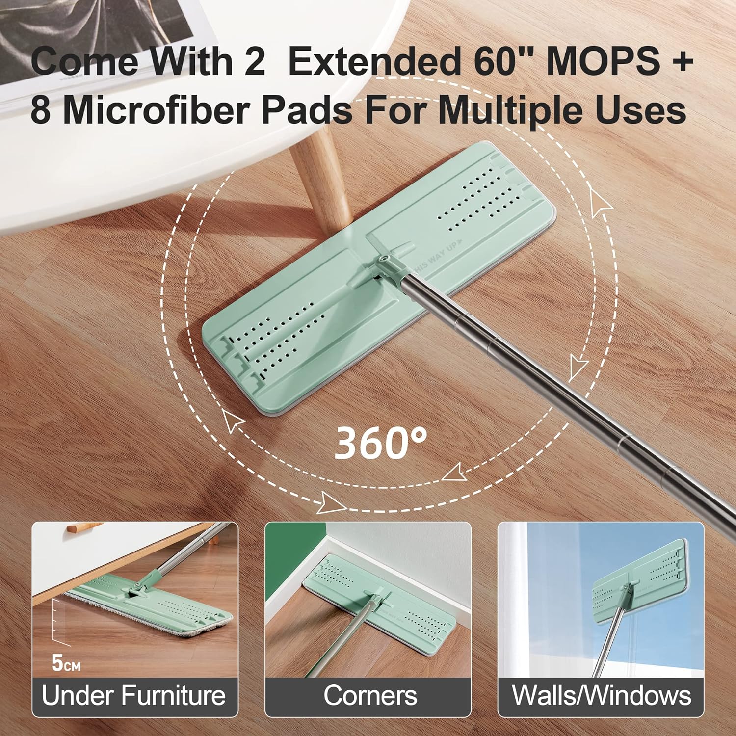 Detalle 1 de JOYMOOP Bucket #5 Green Flat Mop System with Dual-Chamber Bucket and 8 Pads