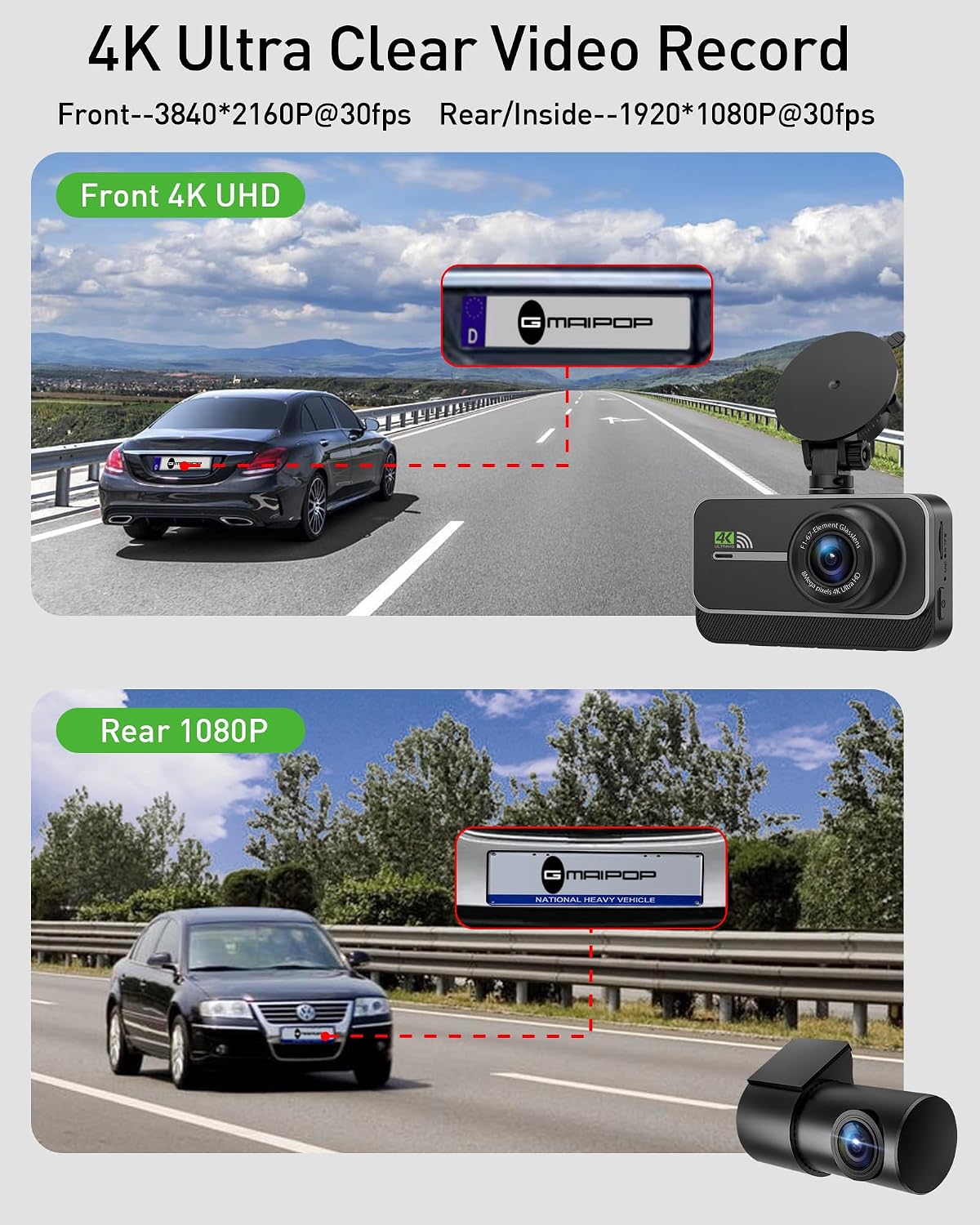 Detalle 2 de Dash Cam Front and Rear 4K+1080P WiFi Dual