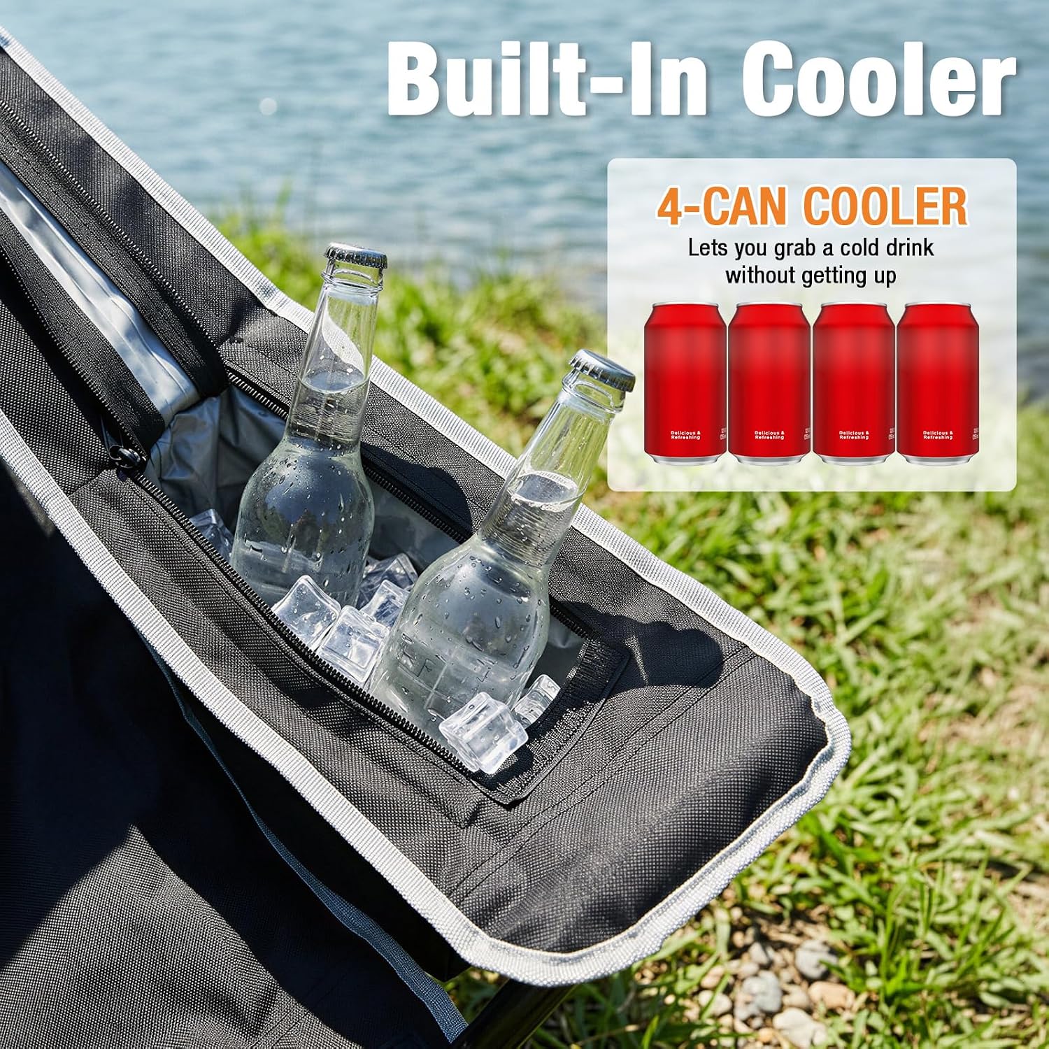 Thumbnail 6 de Romswi OCC-1424-R-N1 Folding Camping Chair Set, 4-Can Coolers, Cup Holders