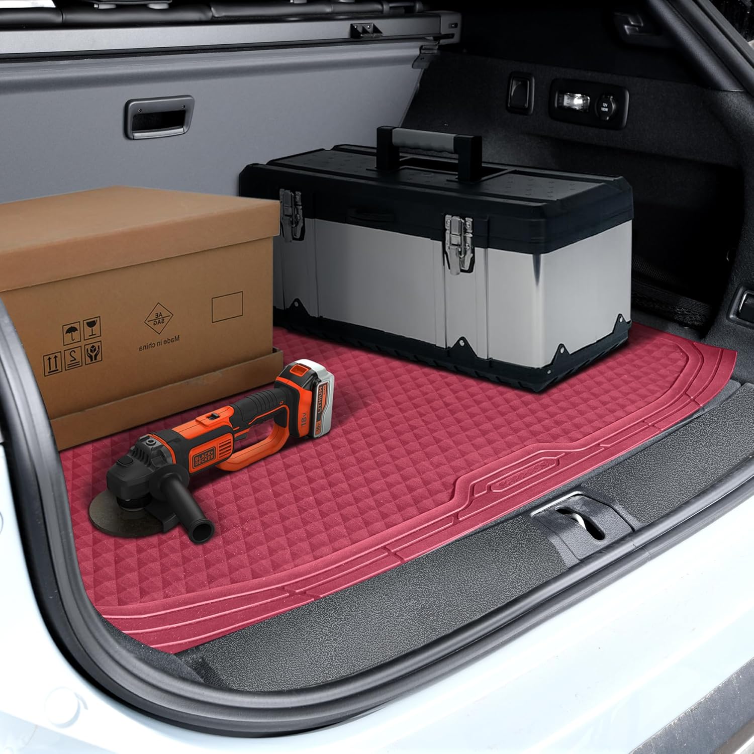 Thumbnail 5 de CAR PASS Heavy Duty Rubber Red Car Floor Mats & Cargo Liners — All-Weather, Deep Dish, Universal Cut to Fit