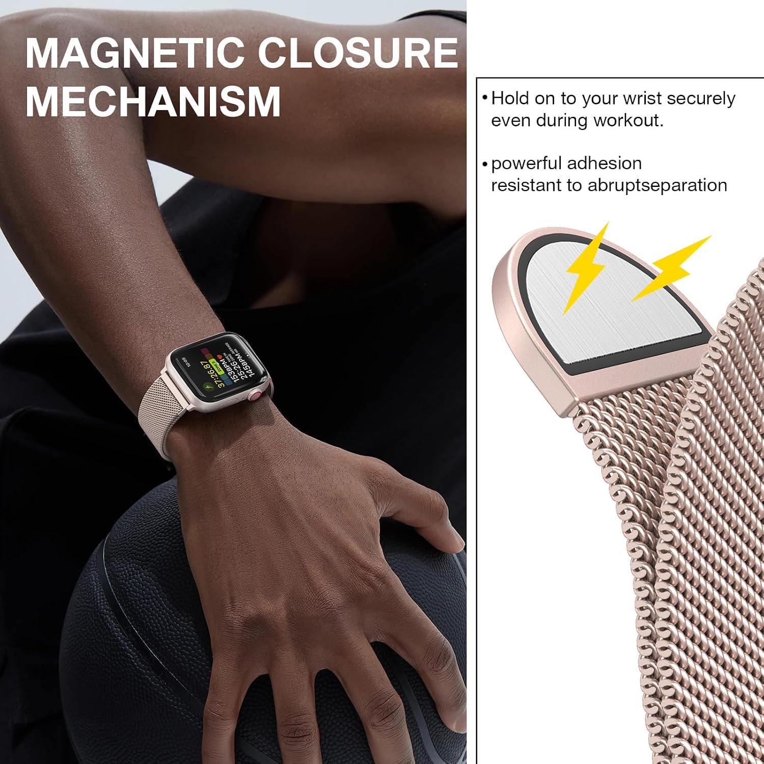 Detalle de Stainless Steel Milanese Loop for Apple Watch — 46mm/44mm/45mm/49mm Magnetic Clasp Replacement