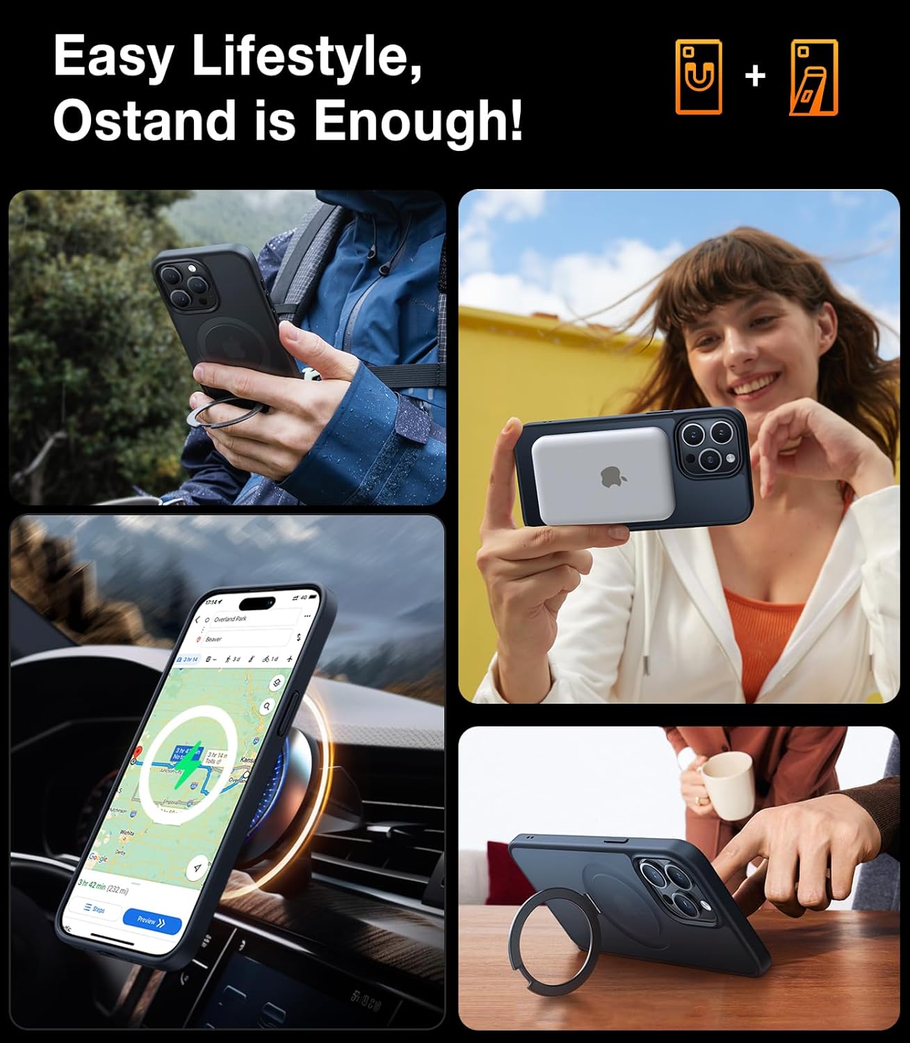 Detalle 2 de TORRAS Ostand Q1 Guardian Hülle für iPhone 15 Pro – MagSafe, unsichtbarer Ständer und Militärschutz