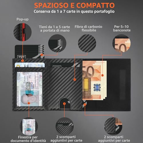 Thumbnail 2 de TEEHON Portafoglio uomo slim RFID magnetico in fibra di carbonio, rosso