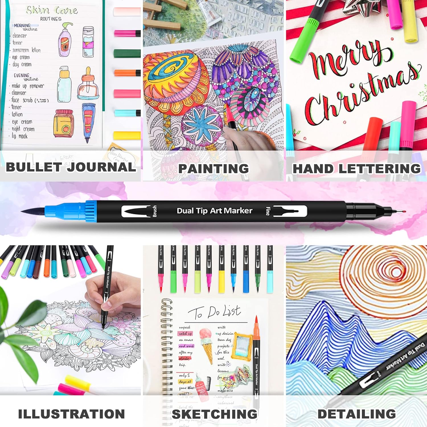 Thumbnail 2 de Wonsar Dual Brush Pen Set (24 Farben) mit Fineliner & Pinselspitze – für Bullet Journal, Handlettering & Aquarell-Effekte