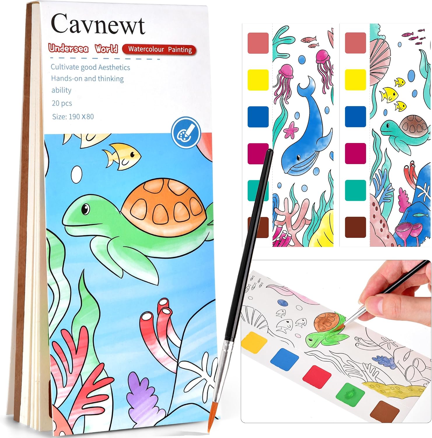 Detalle de Cavnewt Pocket Watercolor Painting Book – 21 Pages Travel Set for Kids 3–8